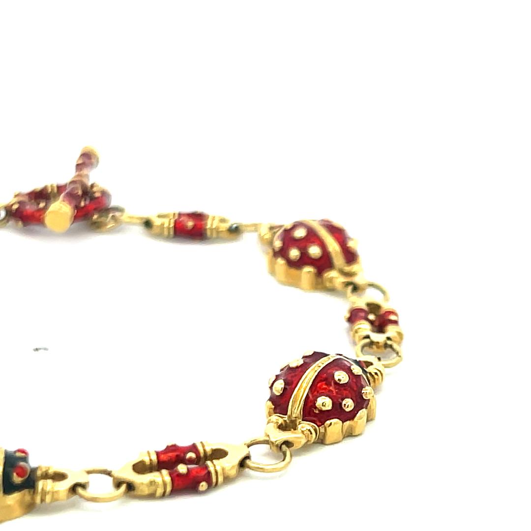Hidalgo 18K Yellow Gold Ladybug Enamel Link Bracelet – 22.08 Grams