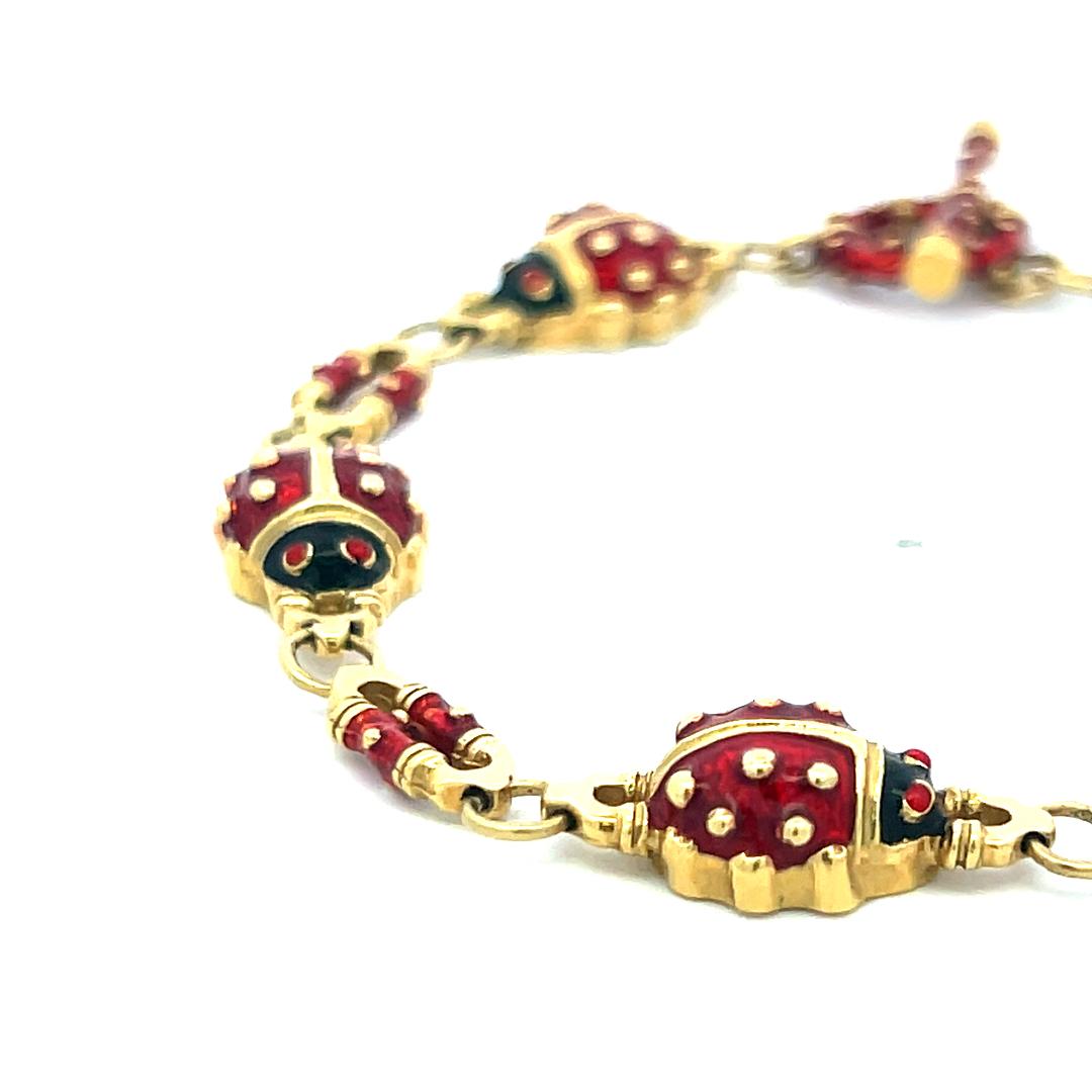 Hidalgo 18K Yellow Gold Ladybug Enamel Link Bracelet – 22.08 Grams