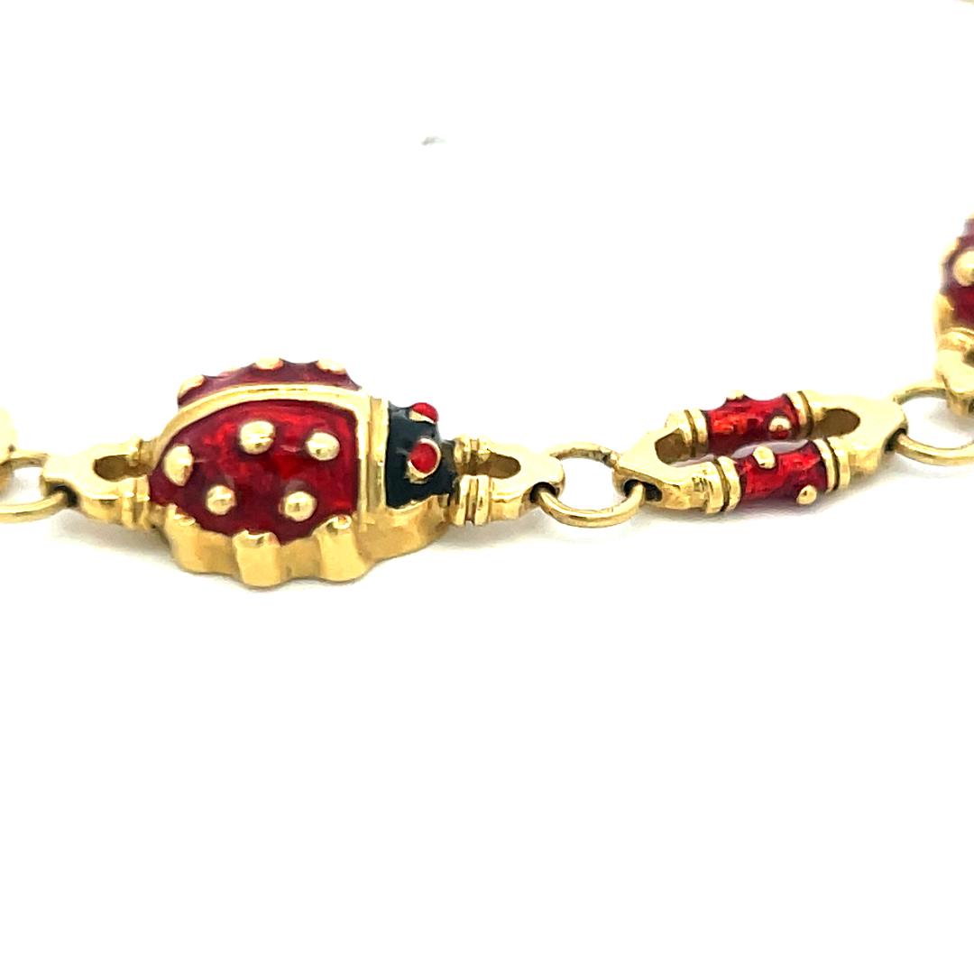 Hidalgo 18K Yellow Gold Ladybug Enamel Link Bracelet – 22.08 Grams