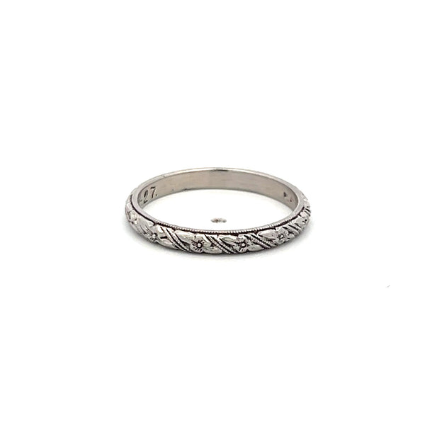 Vintage Platinum Hand Engraved Band Ring Size 5 width 2.2 MM