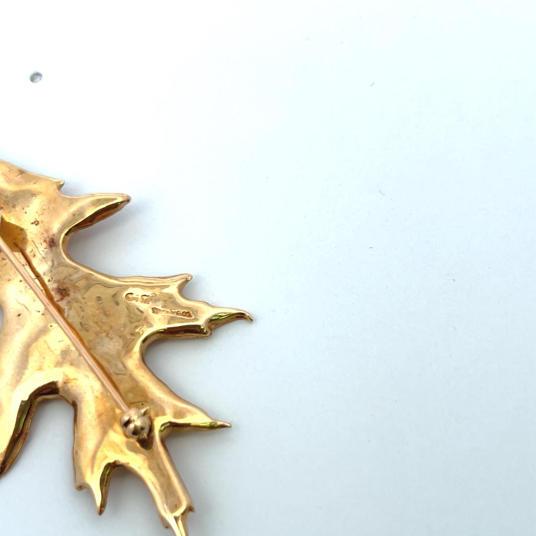 Tiffany & Co Vintage 11.30 Grams 14 Karat Yellow Gold Leaf Pin Brooch