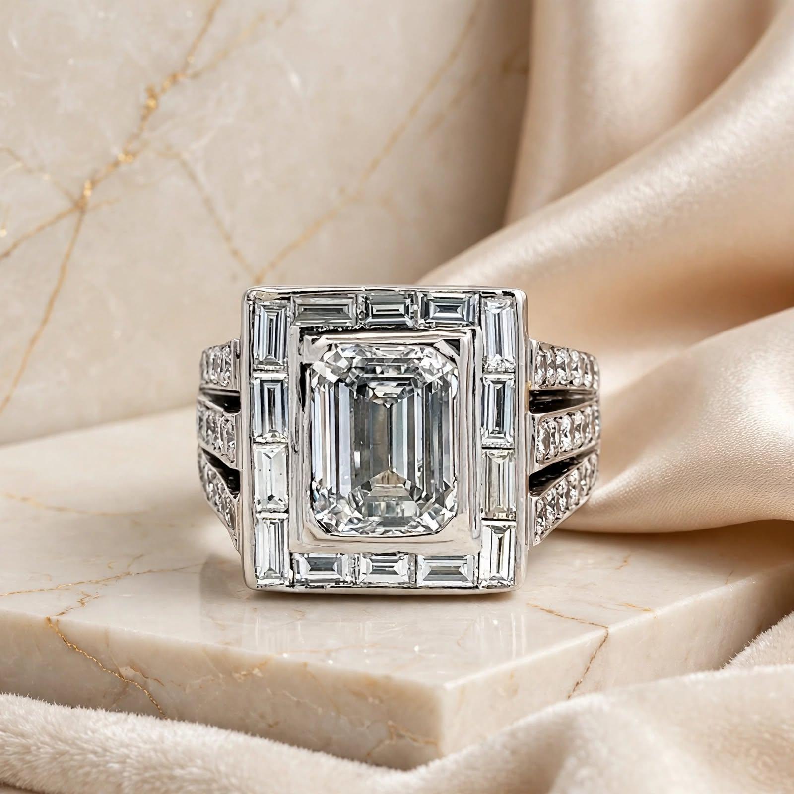 Platinum Engagement Ring with 4.14ct Lab-Grown and 2.7ct Natural Diamonds
