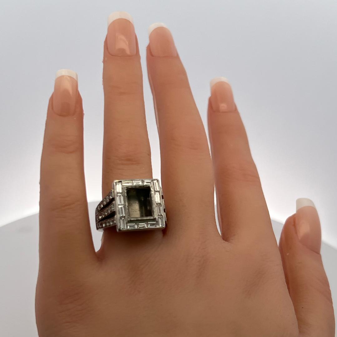 2.70ct Round Brilliant & Emerald Cut Diamond Platinum Semi-Mount Ring (H VS)