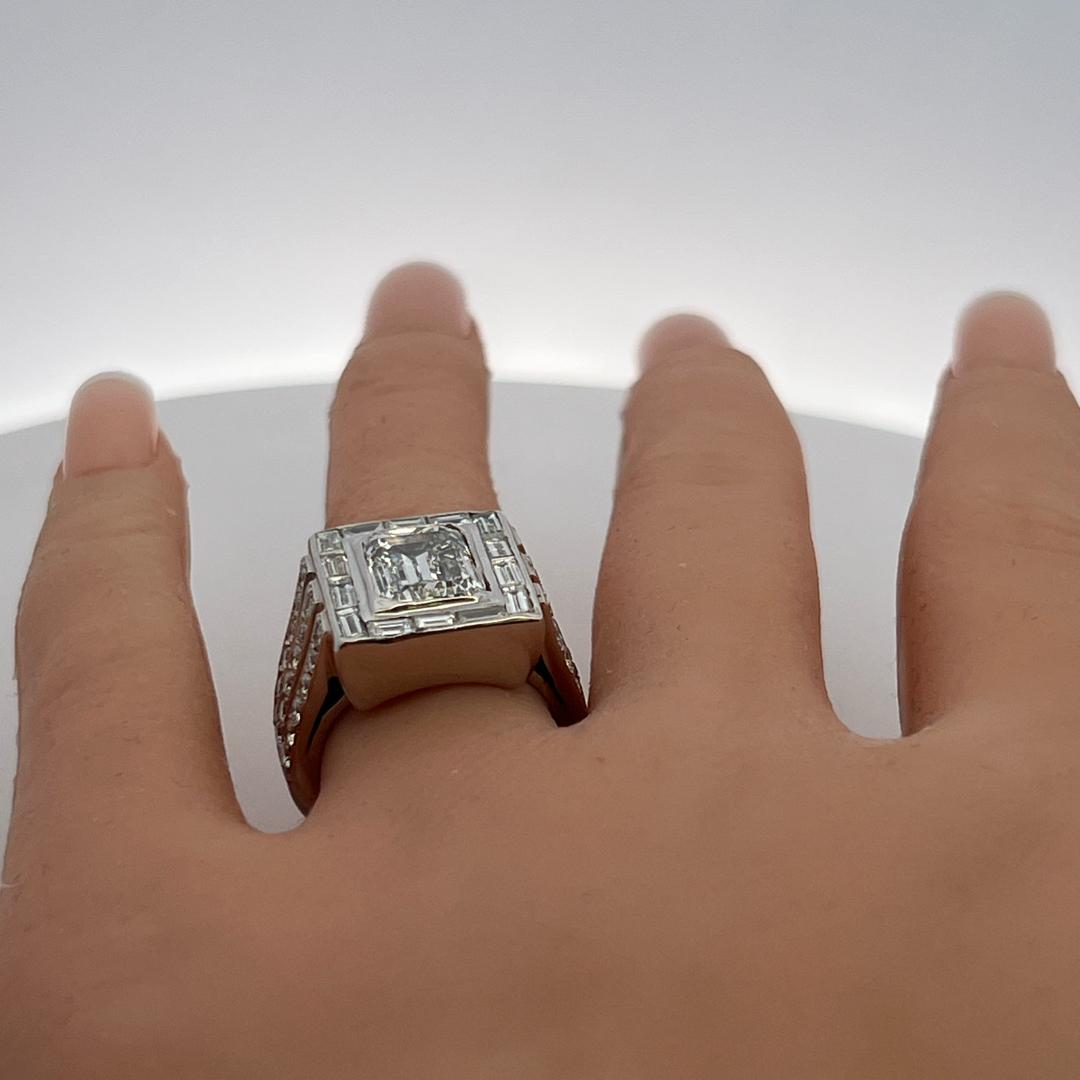 Platinum Engagement Ring with 4.14ct Lab-Grown and 2.7ct Natural Diamonds