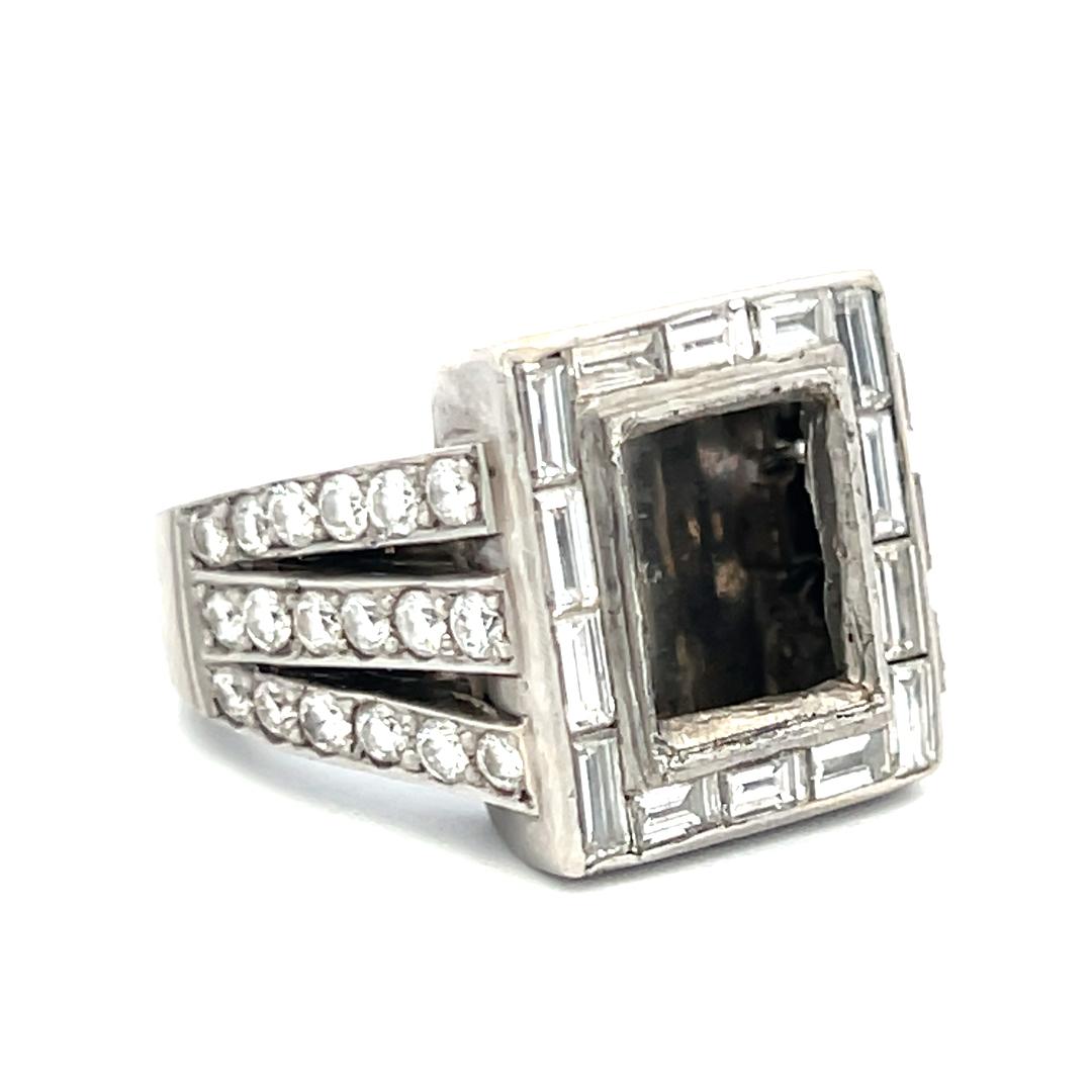 2.70ct Round Brilliant & Emerald Cut Diamond Platinum Semi-Mount Ring (H VS)