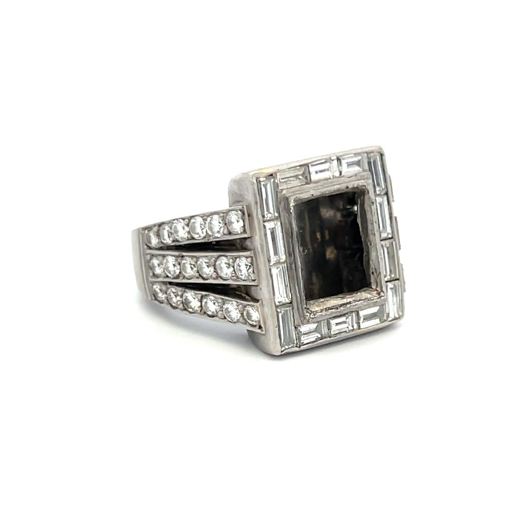 2.70ct Round Brilliant & Emerald Cut Diamond Platinum Semi-Mount Ring (H VS)