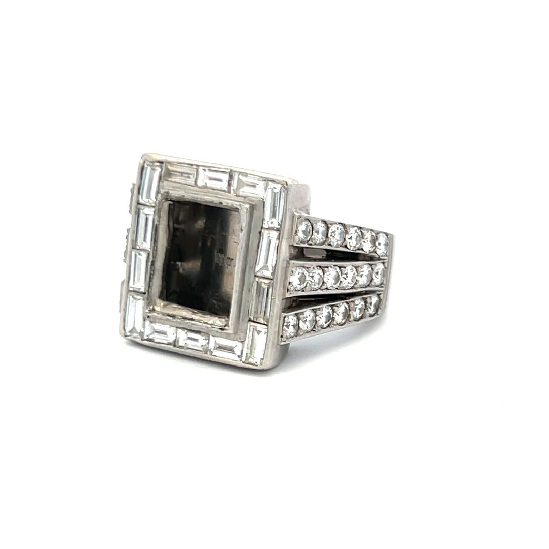2.70ct Round Brilliant & Emerald Cut Diamond Platinum Semi-Mount Ring (H VS)