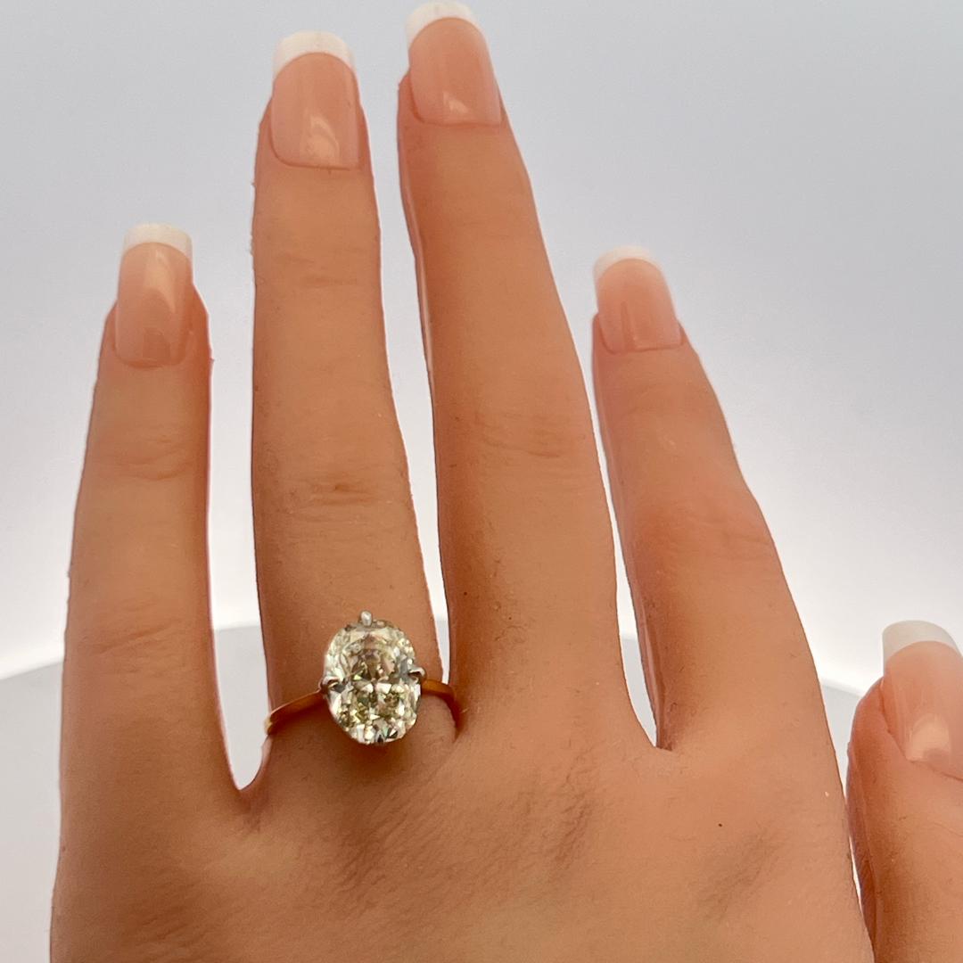 Two Tone Gold/Plat Engagement Ring with 4.68 Carat Old Miner Cut Diamond GIA