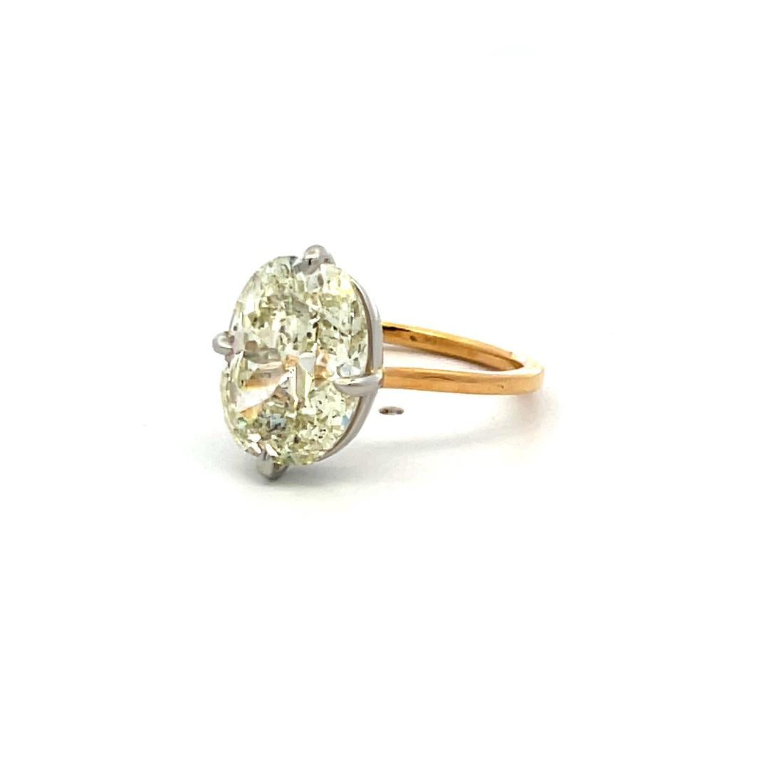 Two Tone Gold/Plat Engagement Ring with 4.68 Carat Old Miner Cut Diamond GIA