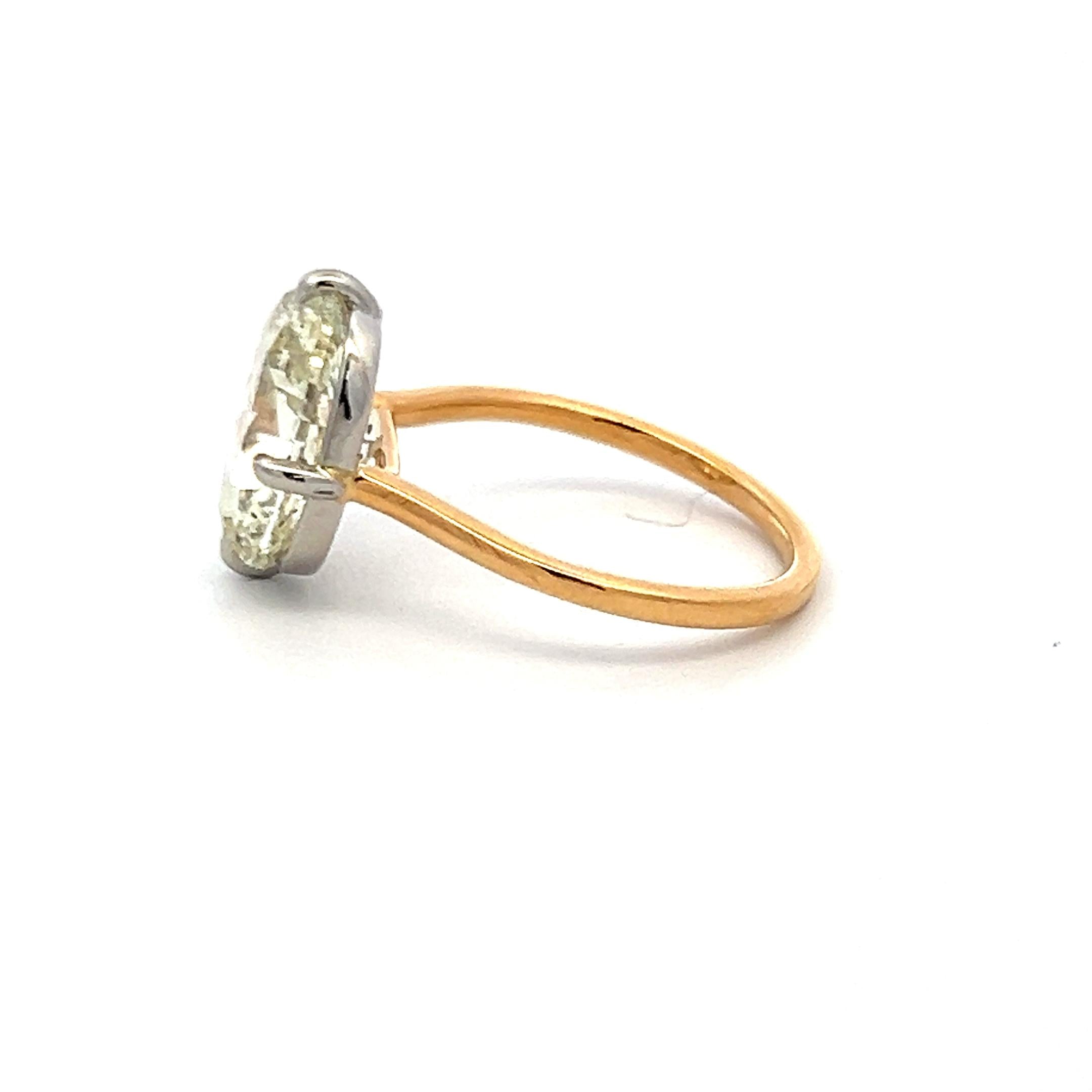 Two Tone Gold/Plat Engagement Ring with 4.68 Carat Old Miner Cut Diamond GIA