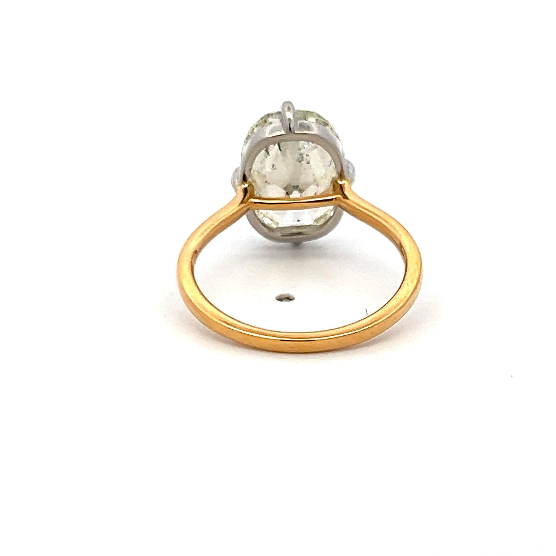 Two Tone Gold/Plat Engagement Ring with 4.68 Carat Old Miner Cut Diamond GIA