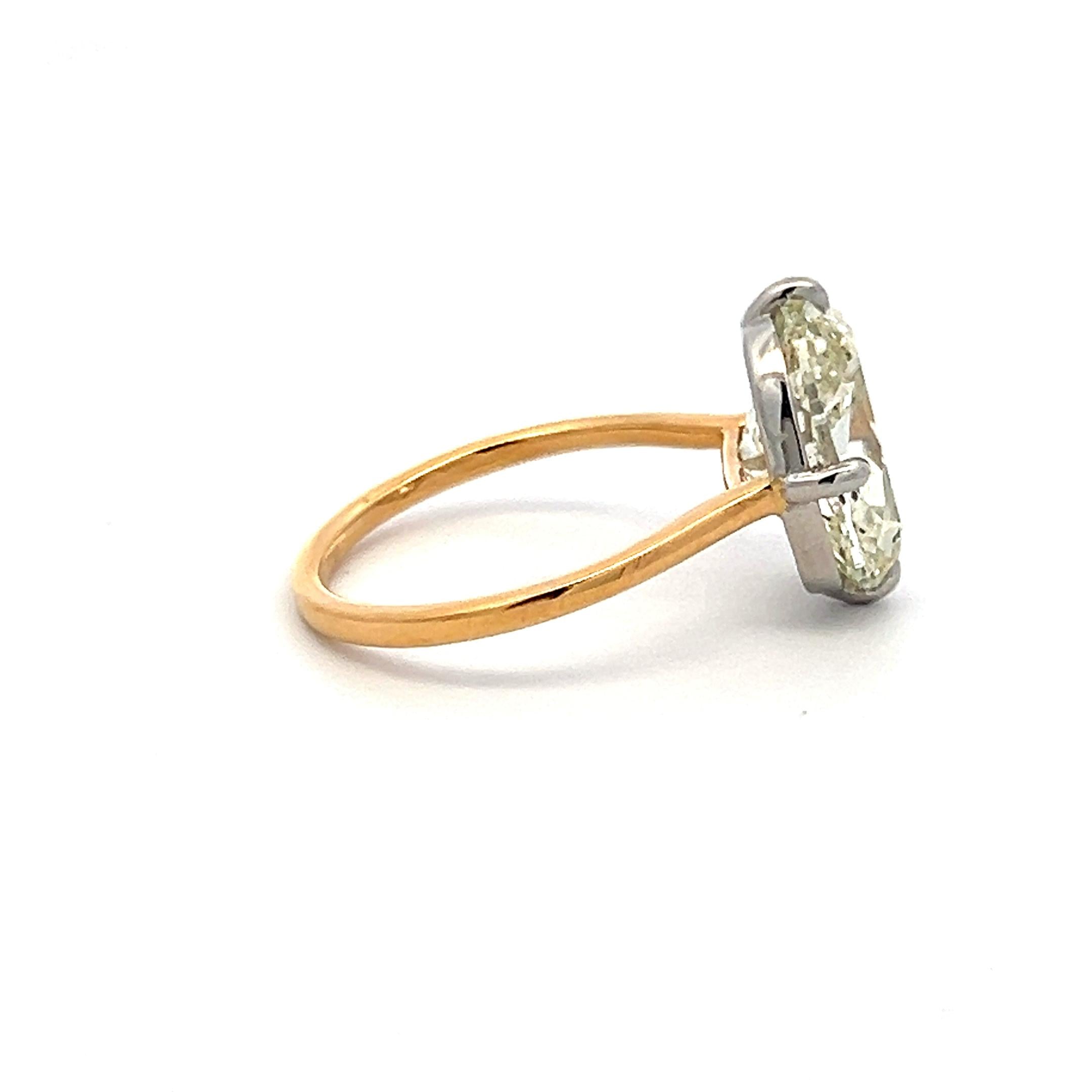 Two Tone Gold/Plat Engagement Ring with 4.68 Carat Old Miner Cut Diamond GIA