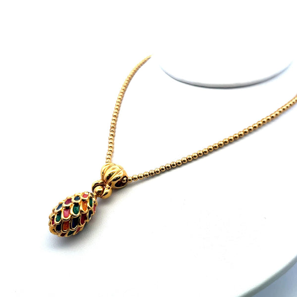 Vintage 18K Yellow Gold Enamel Pendant Necklace – 12.50g, 18 Inches