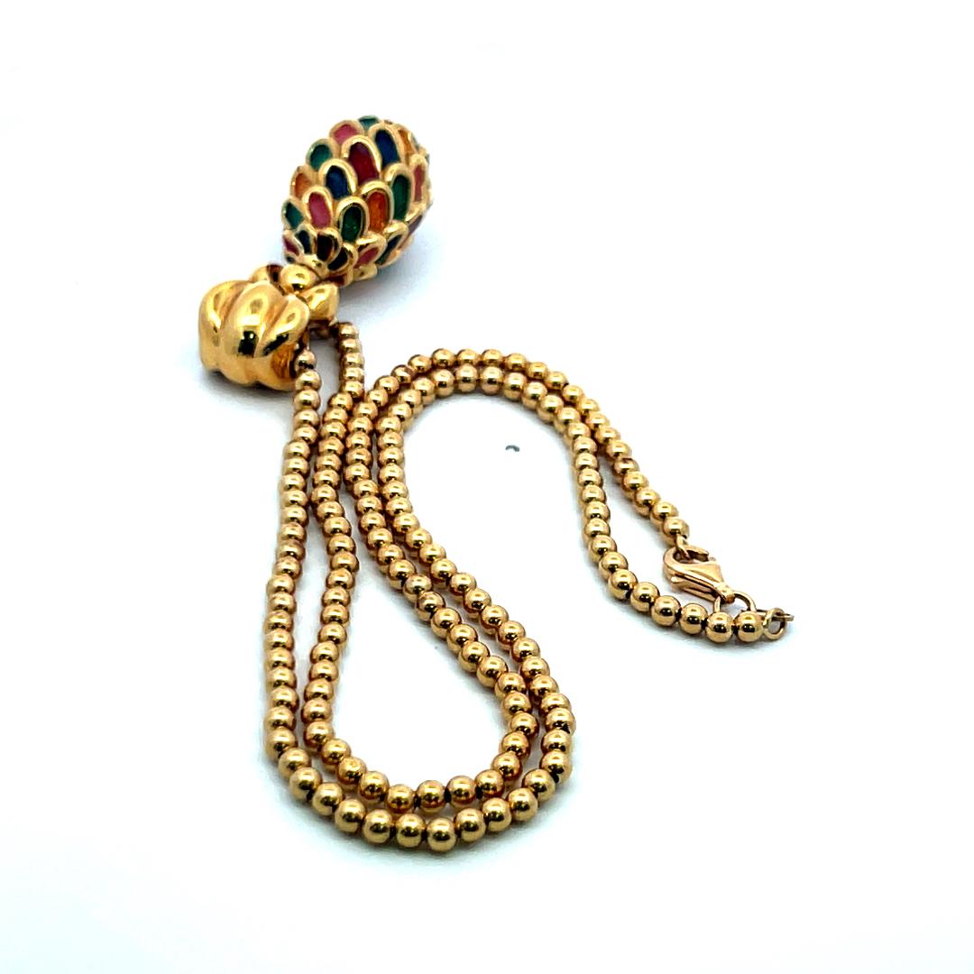 Vintage 18K Yellow Gold Enamel Pendant Necklace – 12.50g, 18 Inches