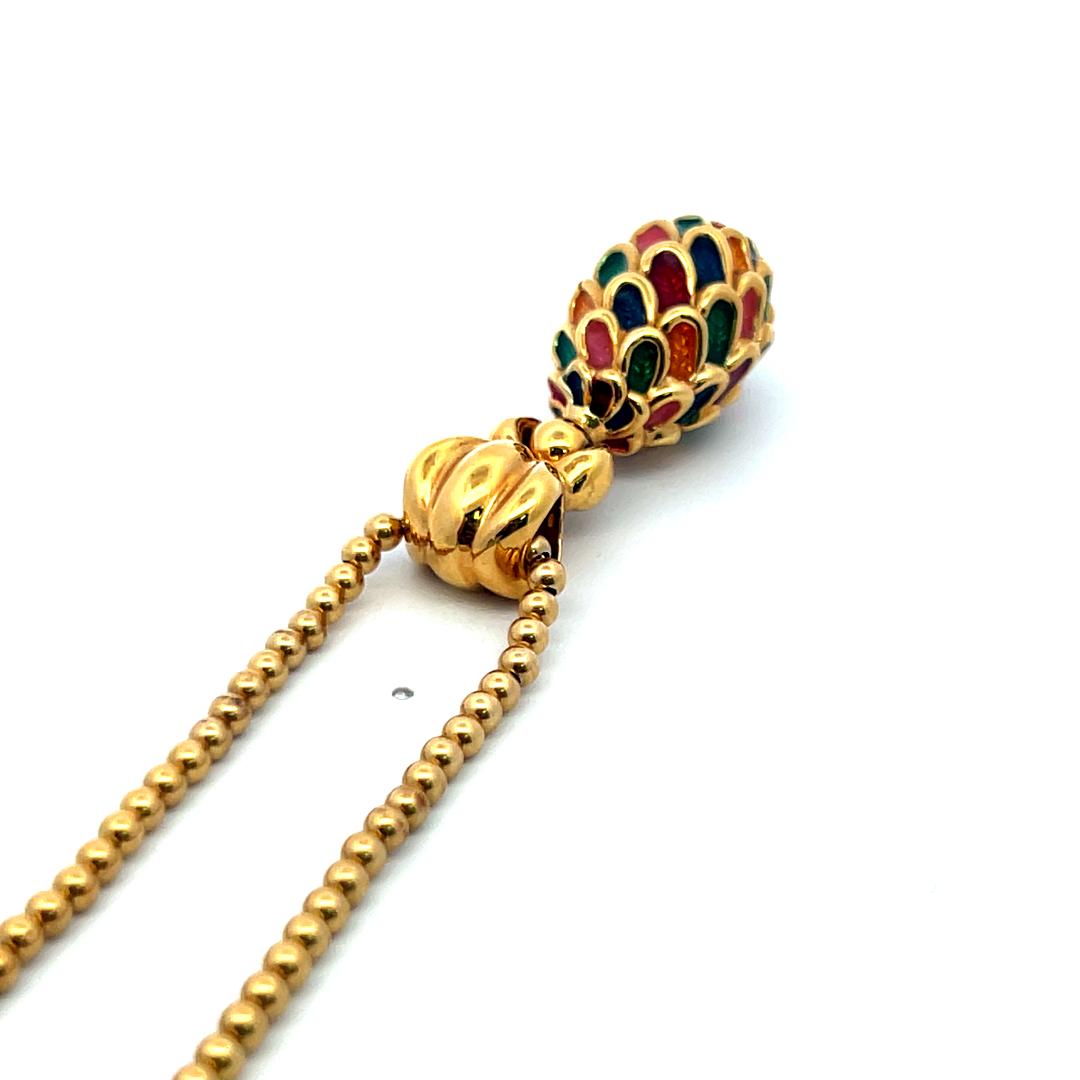 Vintage 18K Yellow Gold Enamel Pendant Necklace – 12.50g, 18 Inches