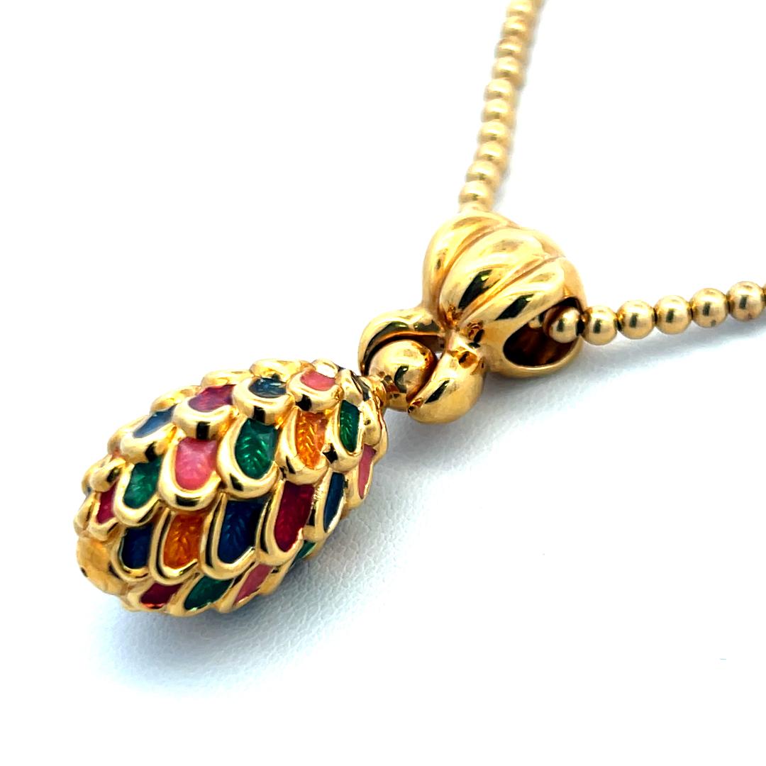 Vintage 18K Yellow Gold Enamel Pendant Necklace – 12.50g, 18 Inches