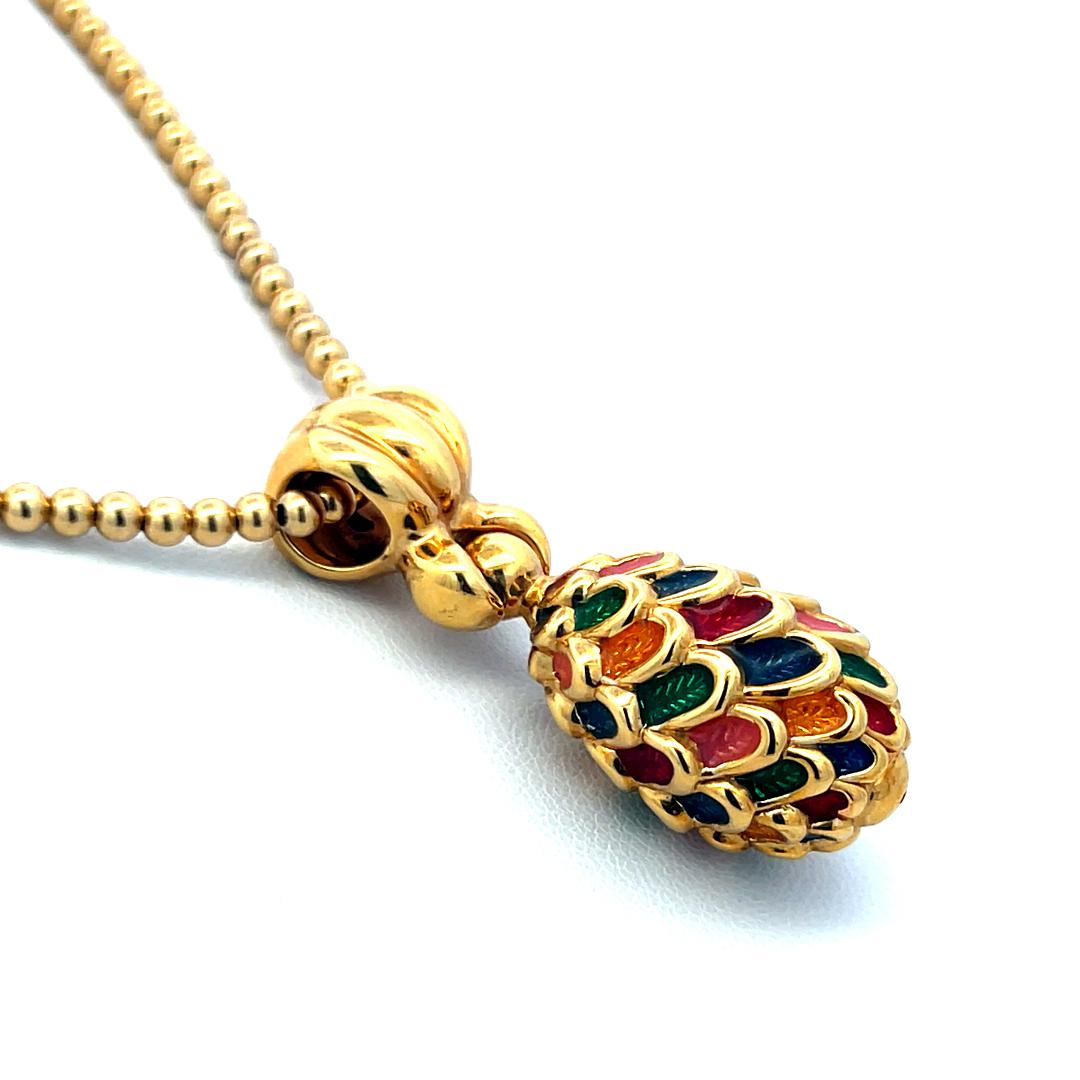 Vintage 18K Yellow Gold Enamel Pendant Necklace – 12.50g, 18 Inches