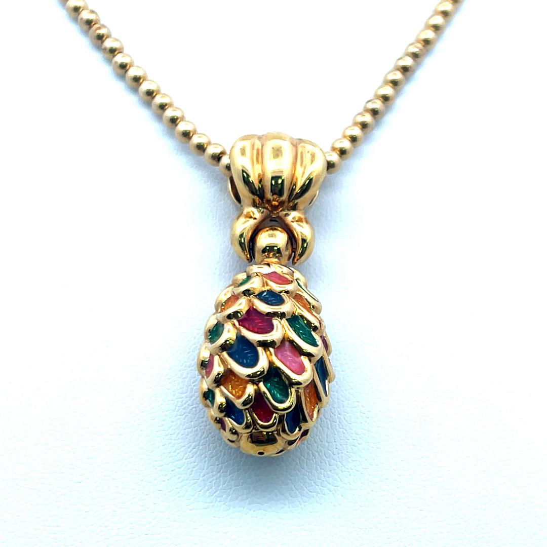 Vintage 18K Yellow Gold Enamel Pendant Necklace – 12.50g, 18 Inches