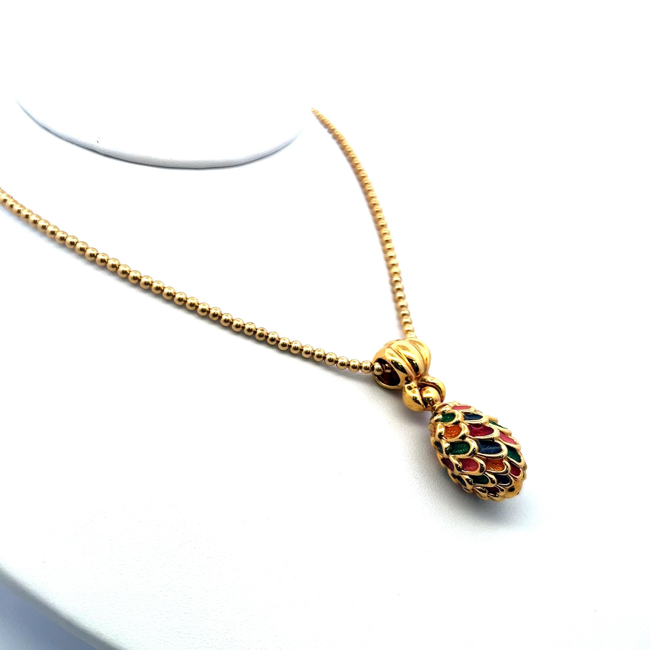 Vintage 18K Yellow Gold Enamel Pendant Necklace – 12.50g, 18 Inches