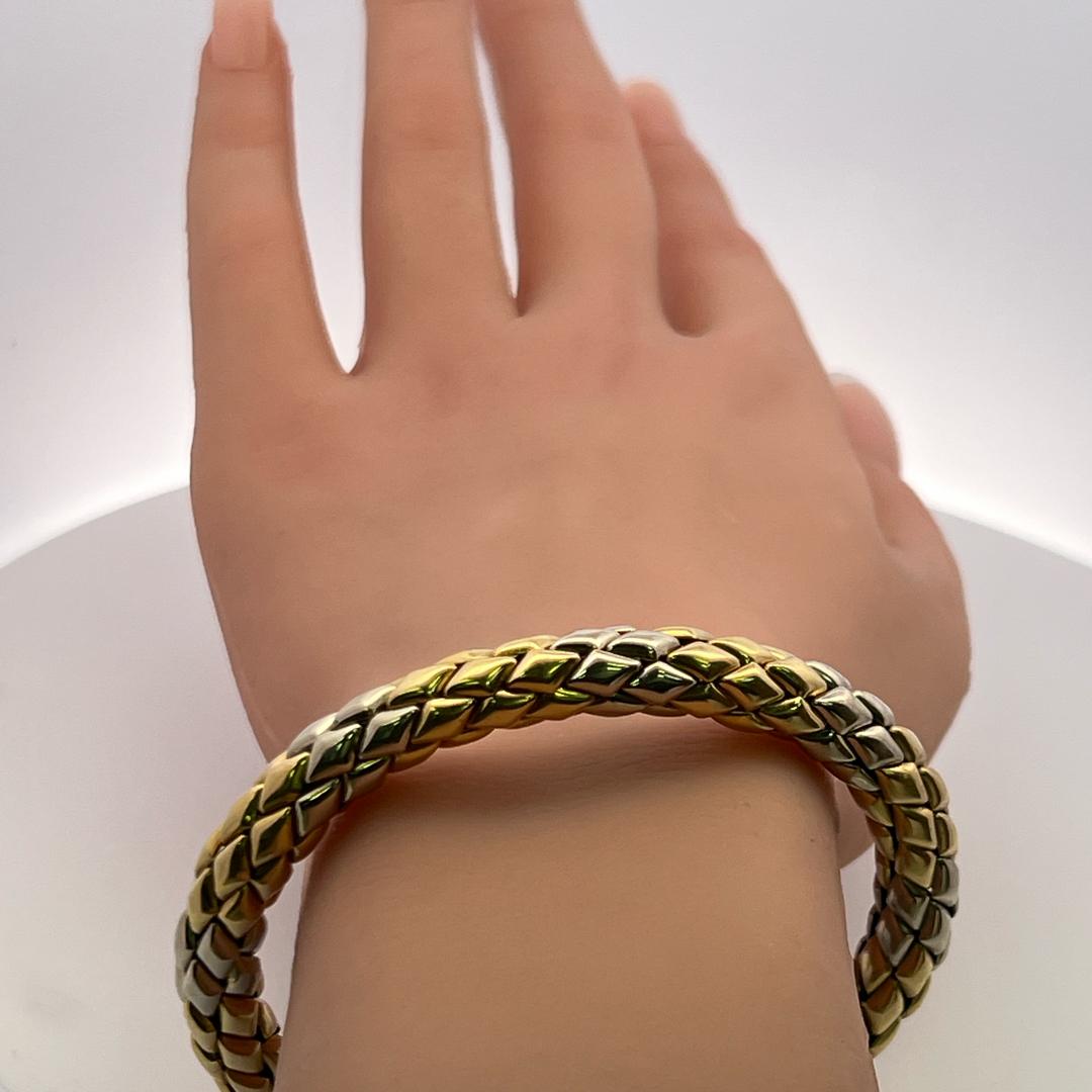Vintage 18 Karat Two Tone Gold Woven Bracelet 8.25 Inch 35.3 Grams