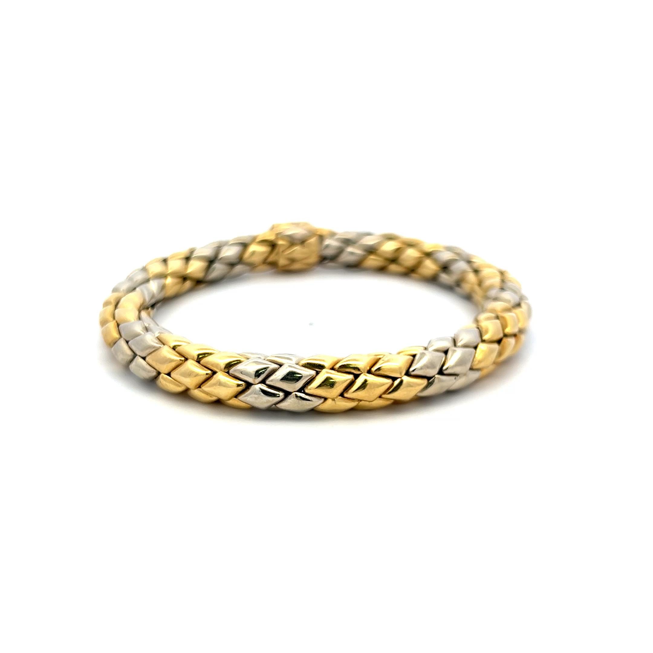 Vintage 18 Karat Two Tone Gold Woven Bracelet 8.25 Inch 35.3 Grams