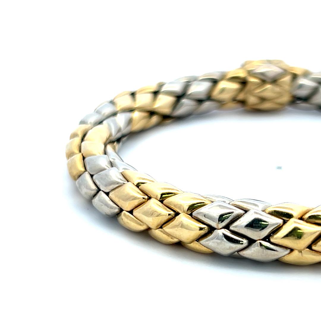 Vintage 18K Two-Tone Gold Woven Bracelet Weighing 35.30 Grams