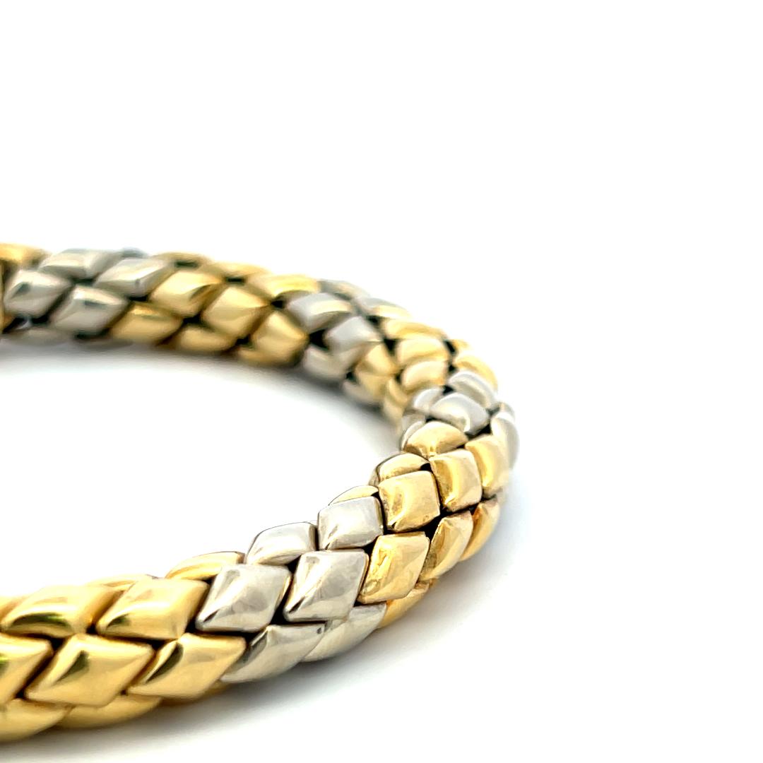 Vintage 18 Karat Two Tone Gold Woven Bracelet 8.25 Inch 35.3 Grams