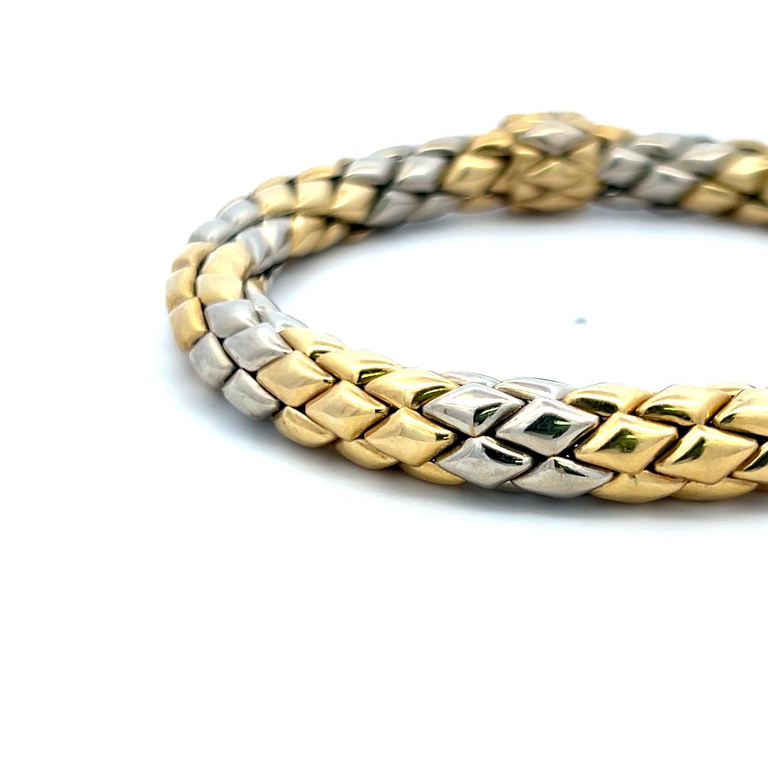 Vintage 18 Karat Two Tone Gold Woven Bracelet 8.25 Inch 35.3 Grams