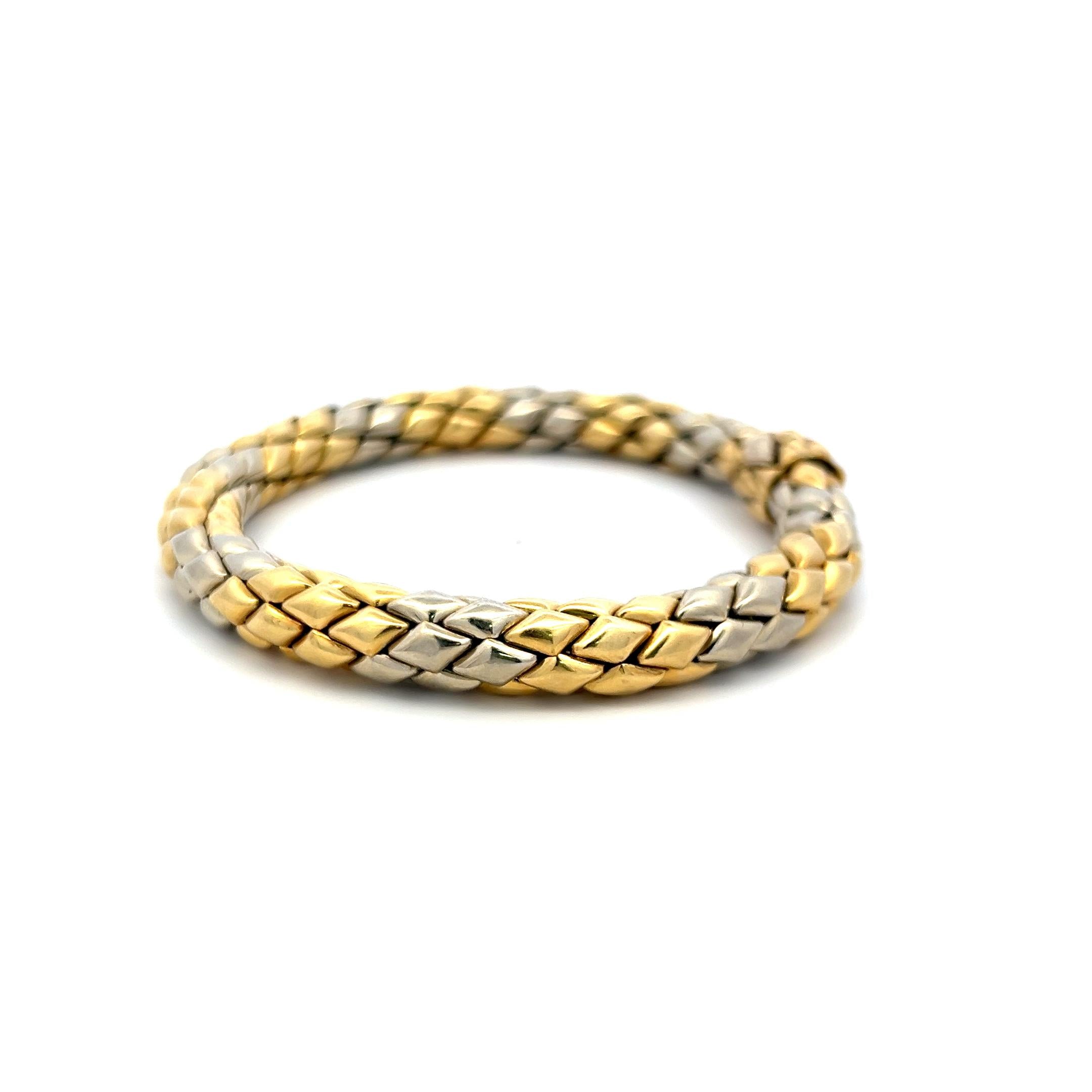 Vintage 18 Karat Two Tone Gold Woven Bracelet 8.25 Inch 35.3 Grams