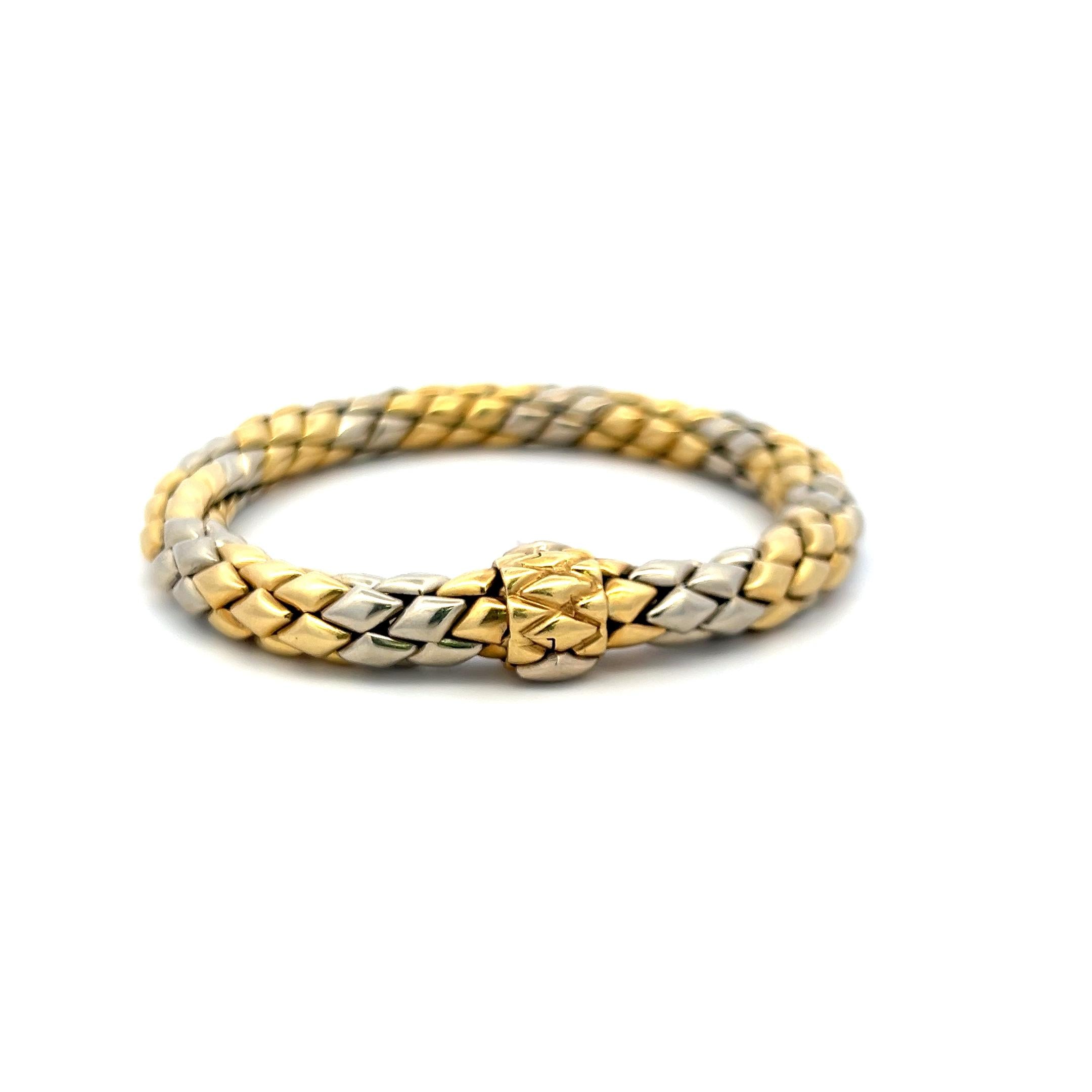 Vintage 18 Karat Two Tone Gold Woven Bracelet 8.25 Inch 35.3 Grams