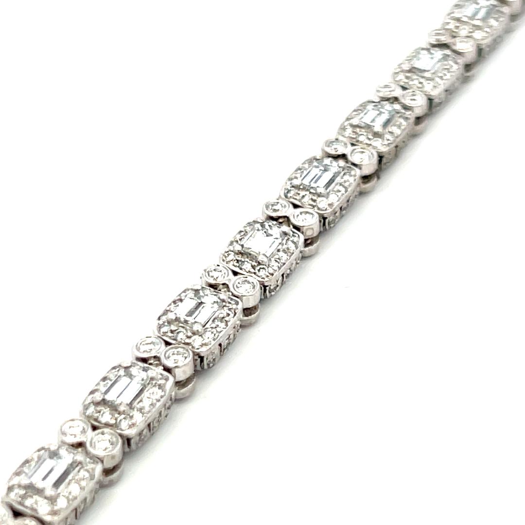 C. Krypell 6.03ct Emerald & Round Brilliant Diamond Platinum Tennis Bracelet