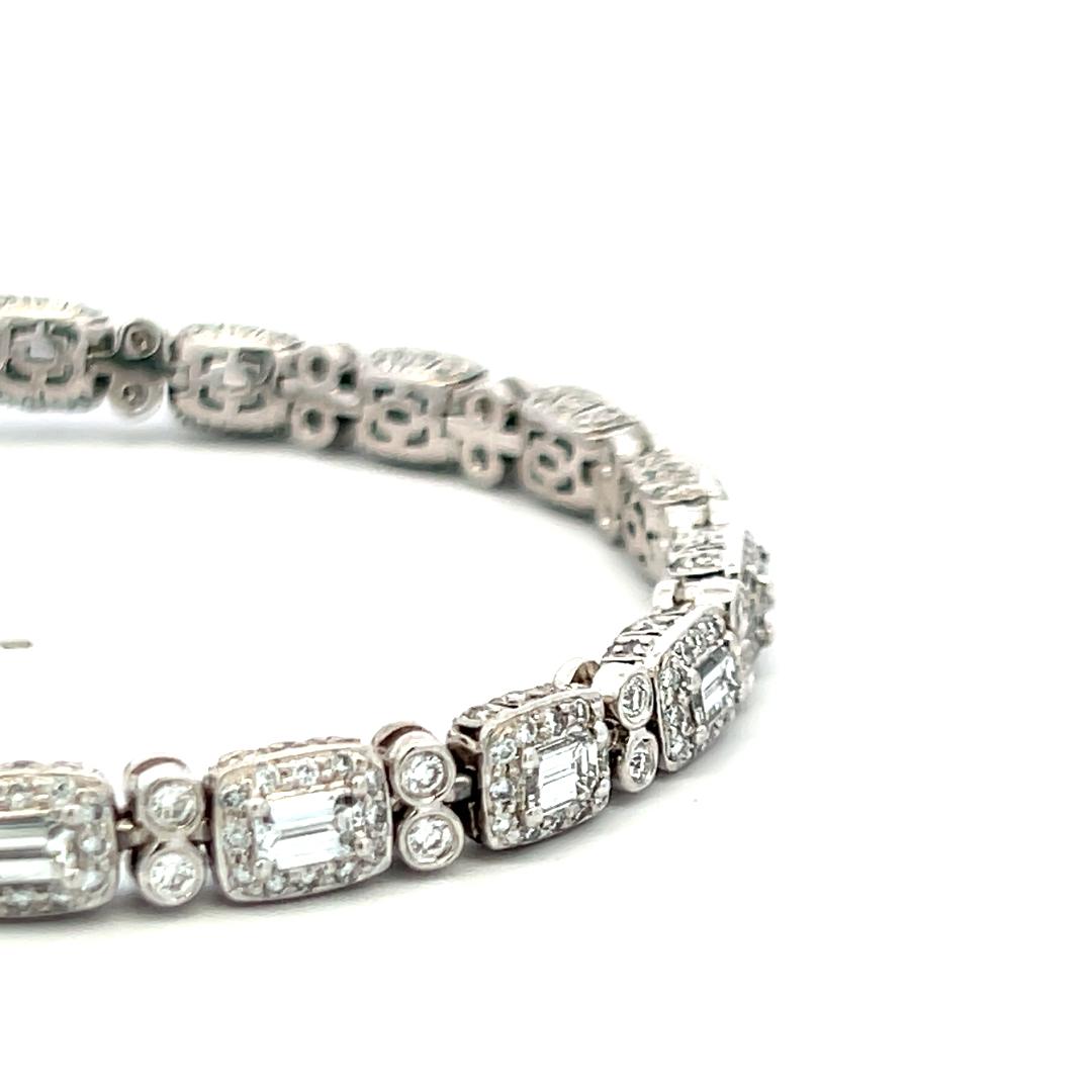 C. Krypell 6.03ct Emerald & Round Brilliant Diamond Platinum Tennis Bracelet