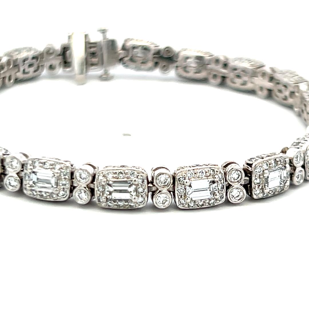 C. Krypell 6.03ct Emerald & Round Brilliant Diamond Platinum Tennis Bracelet