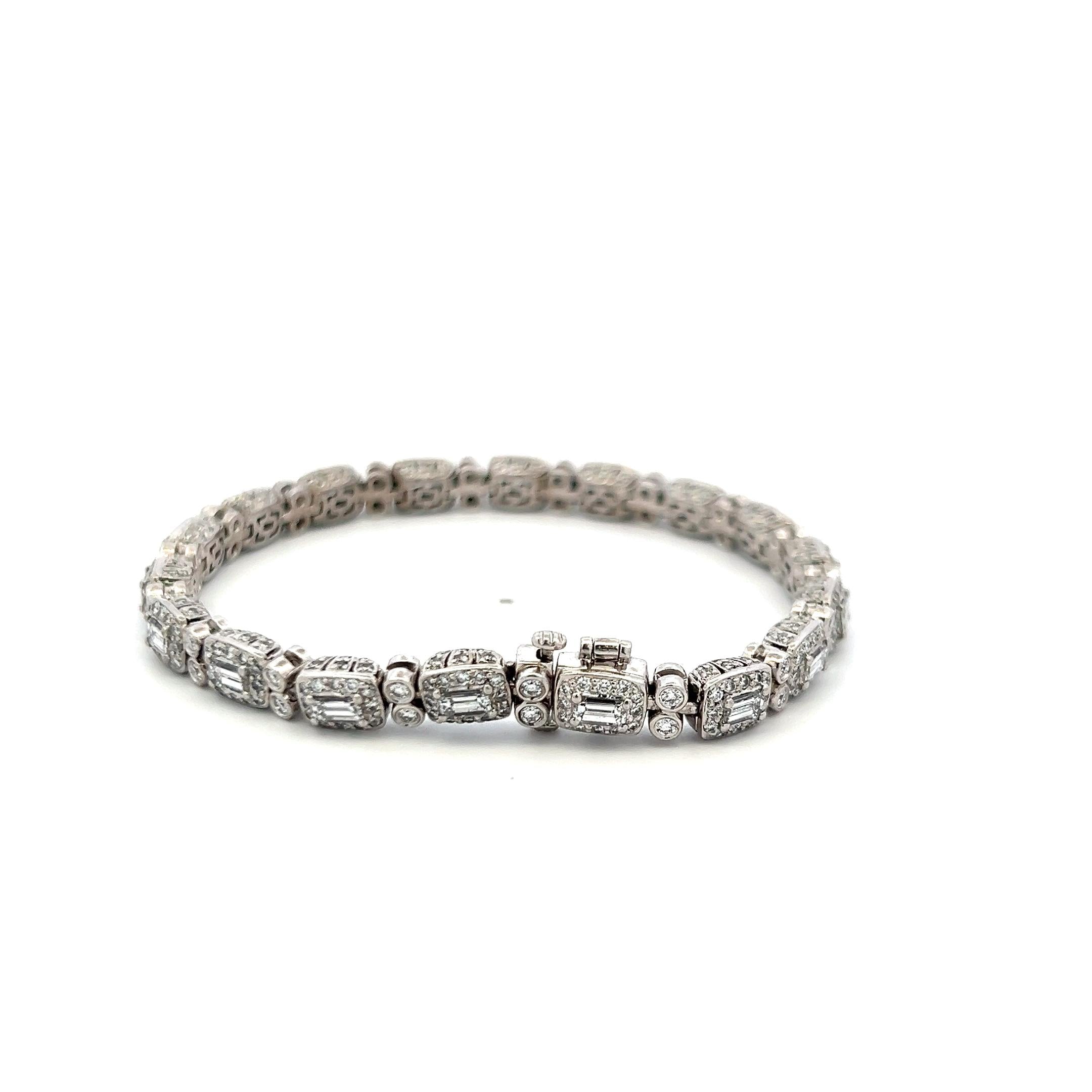 C. Krypell 6.03ct Emerald & Round Brilliant Diamond Platinum Tennis Bracelet