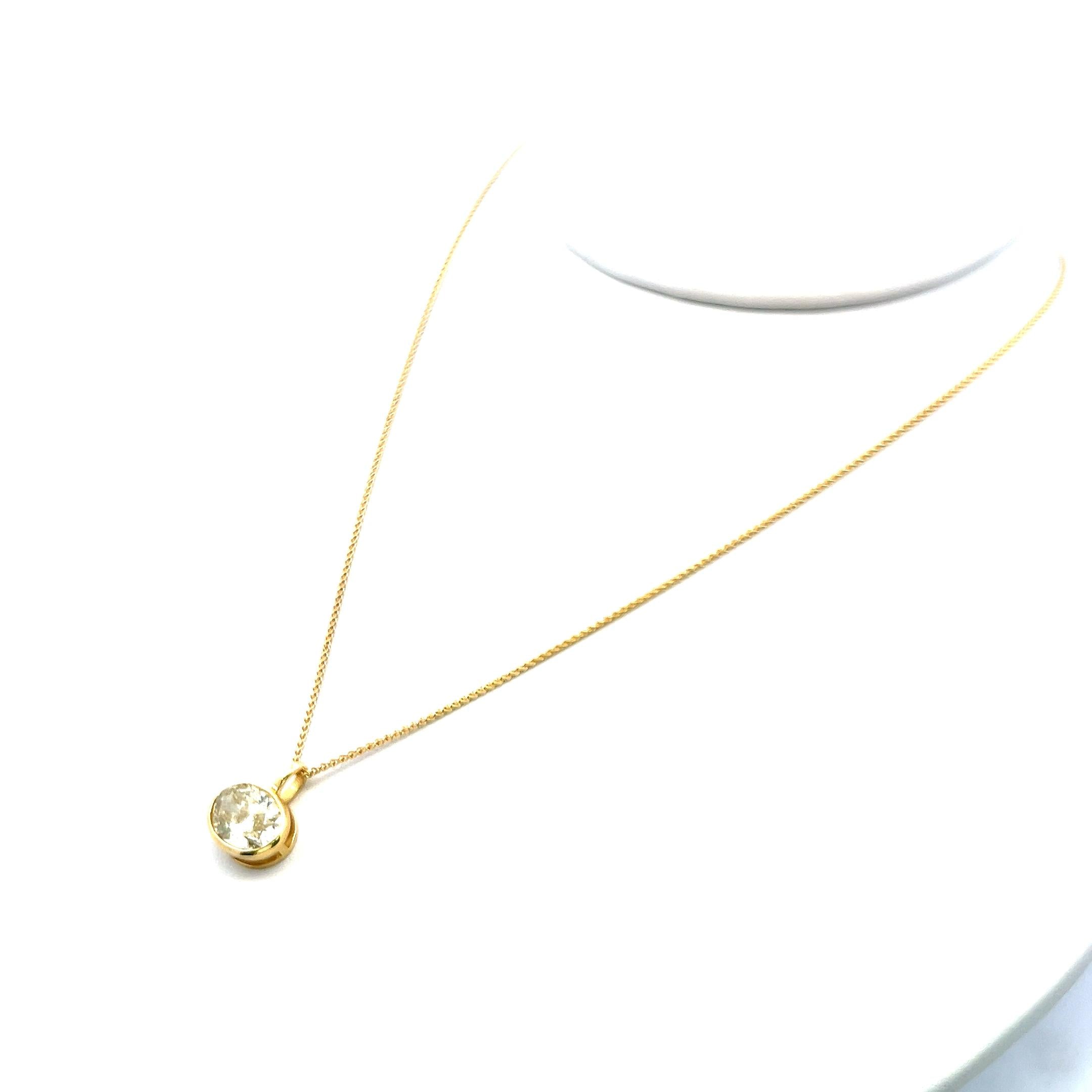 14K Yellow Gold Pendant Necklace with 2.25 Carat Oval Diamond FBY-SI1 GIA