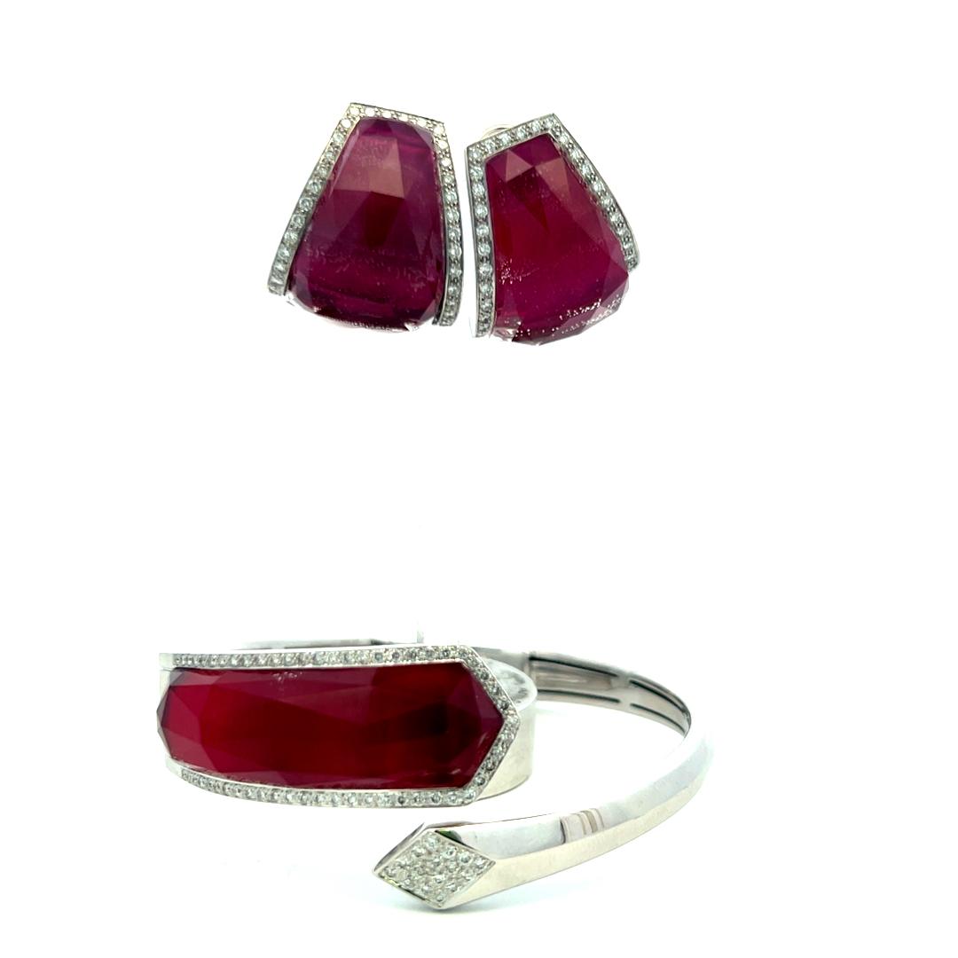 0.68ct Round Brilliant Diamond 18K White Gold Clip-On Earrings & Bangle (H SI)