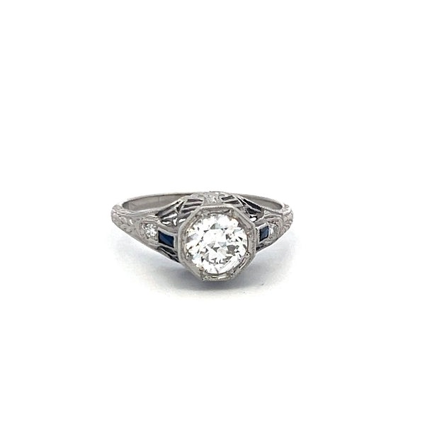 0.77ct Circular Brilliant Cut E SI2 Diamond Platinum Art Deco Engagement Ring