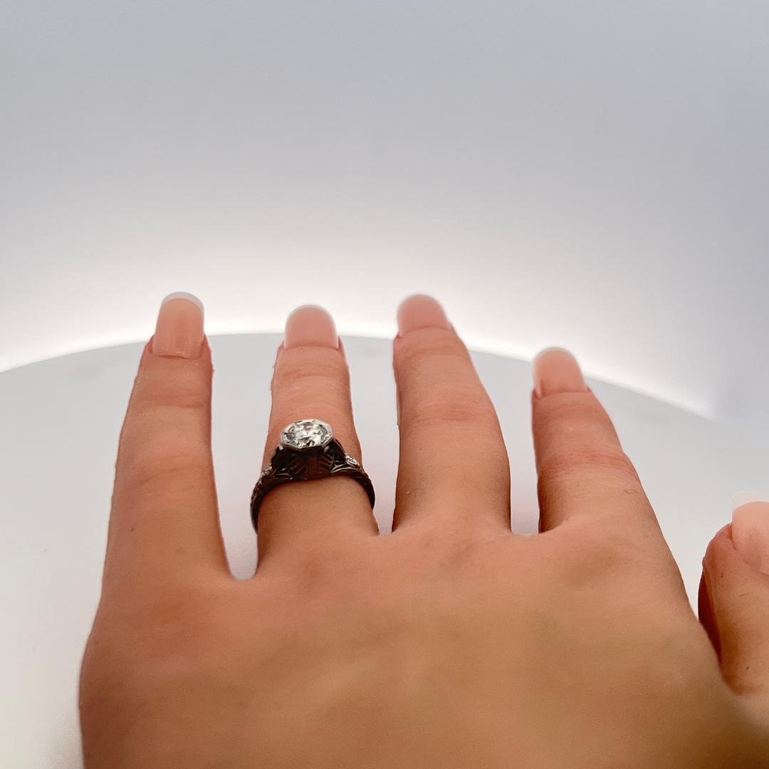 0.77ct Circular Brilliant Cut E SI2 Diamond Platinum Art Deco Engagement Ring