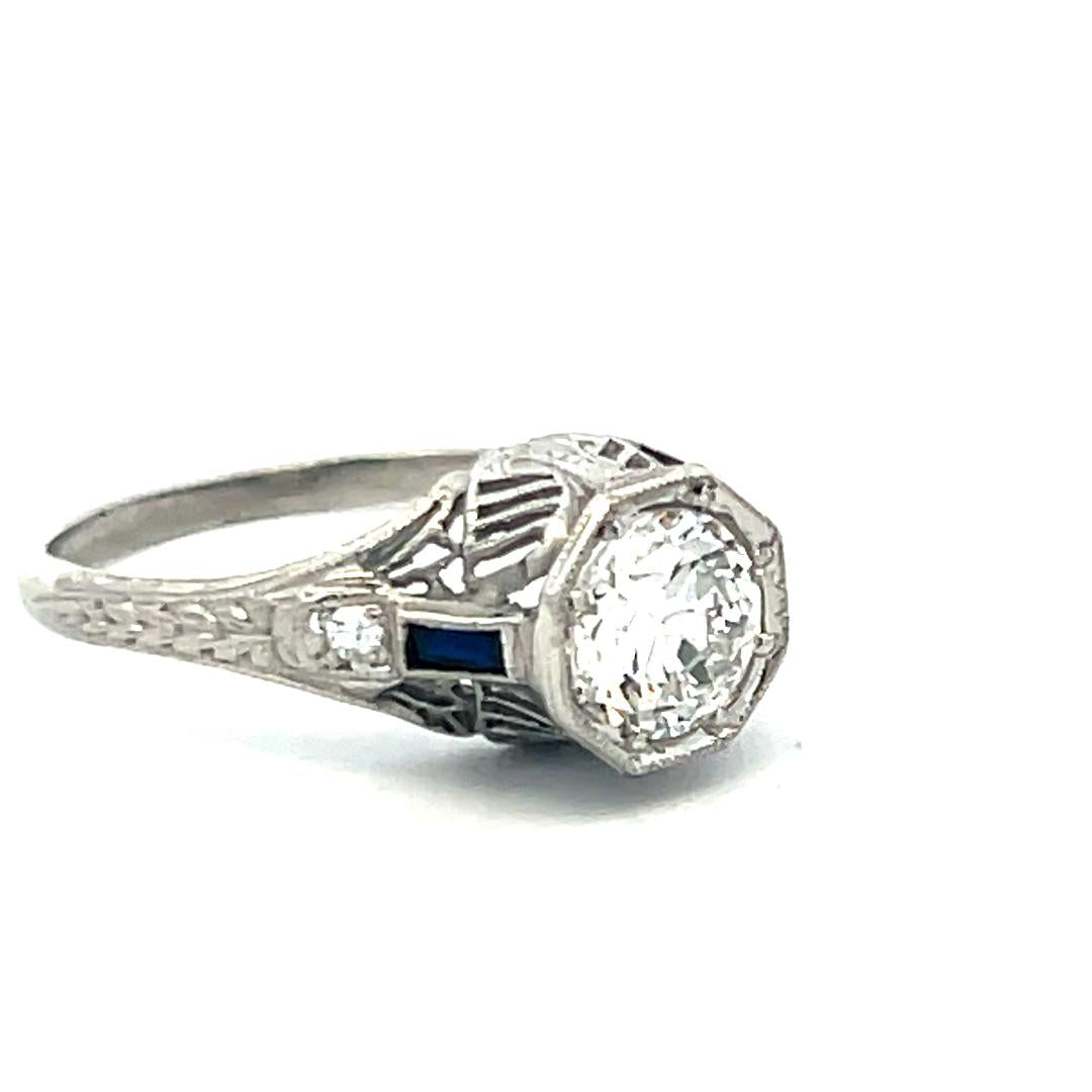 0.77ct Circular Brilliant Cut E SI2 Diamond Platinum Art Deco Engagement Ring