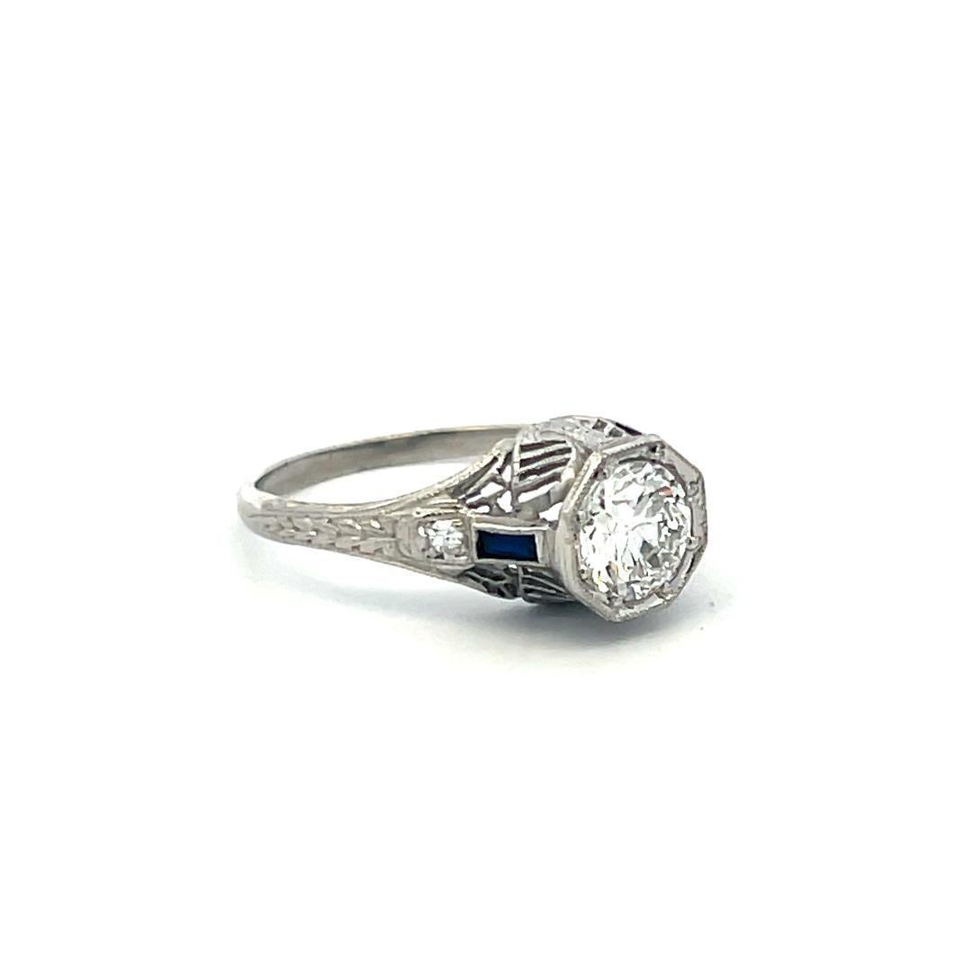 0.77ct Circular Brilliant Cut E SI2 Diamond Platinum Art Deco Engagement Ring