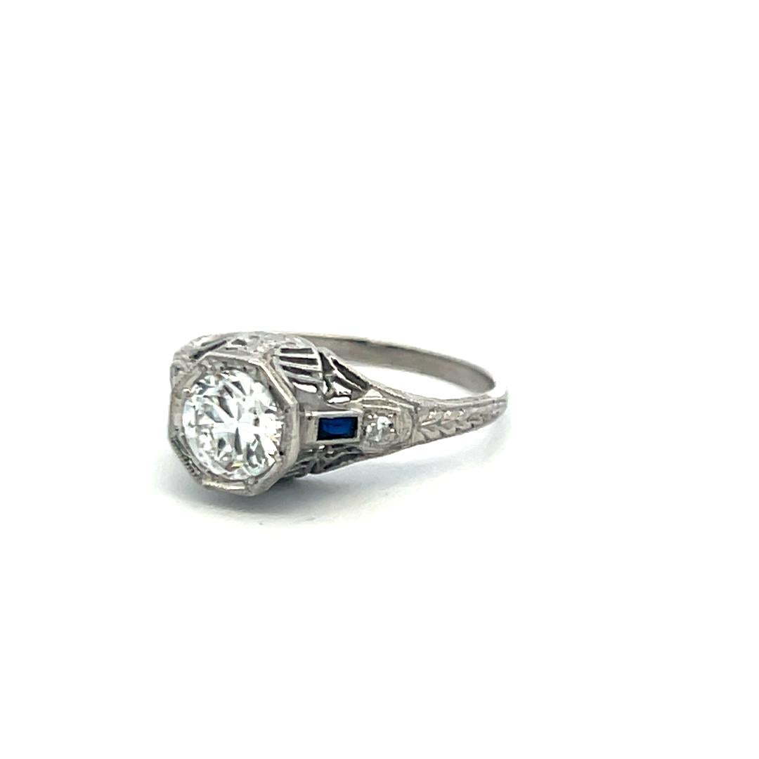 0.77ct Circular Brilliant Cut E SI2 Diamond Platinum Art Deco Engagement Ring