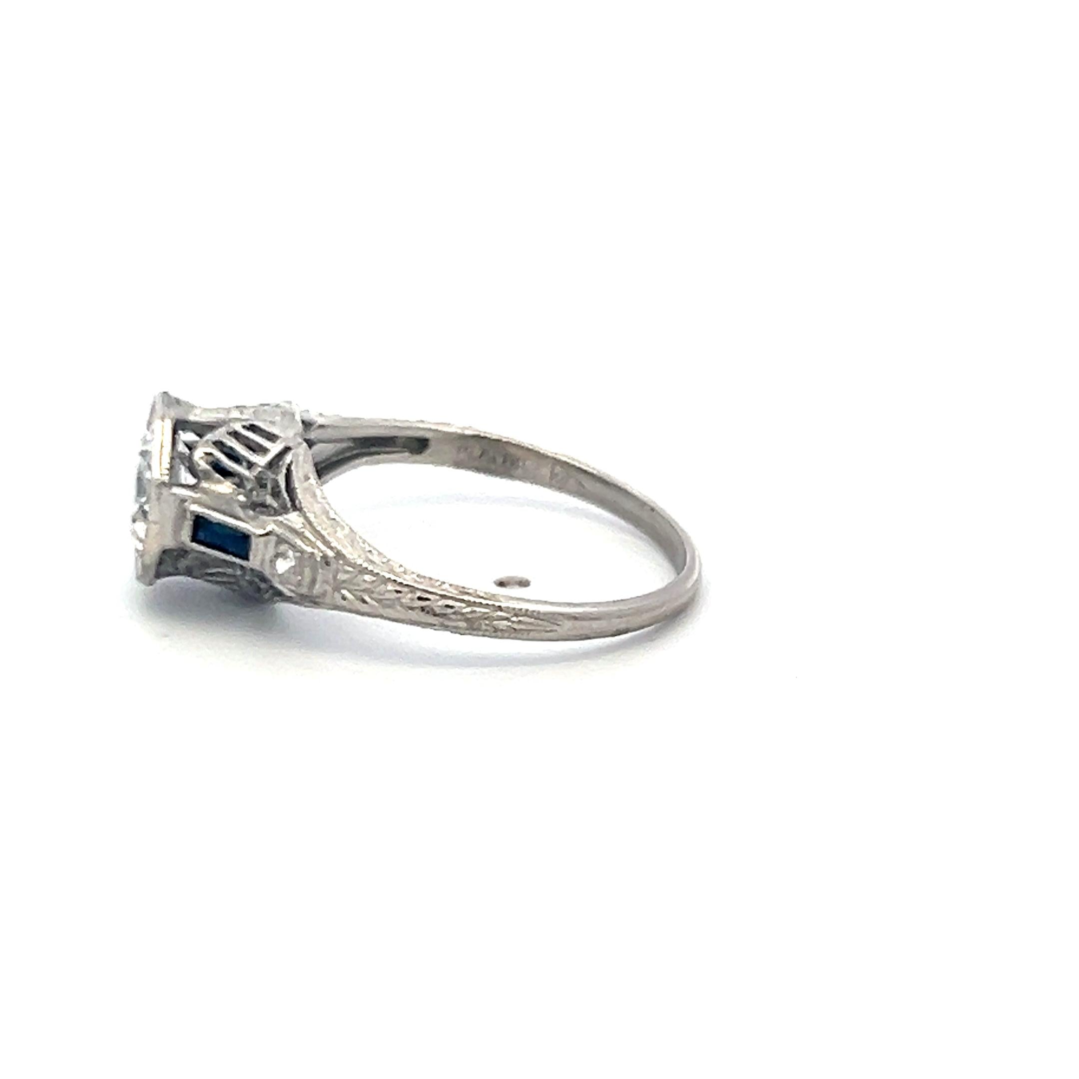 0.77ct Circular Brilliant Cut E SI2 Diamond Platinum Art Deco Engagement Ring
