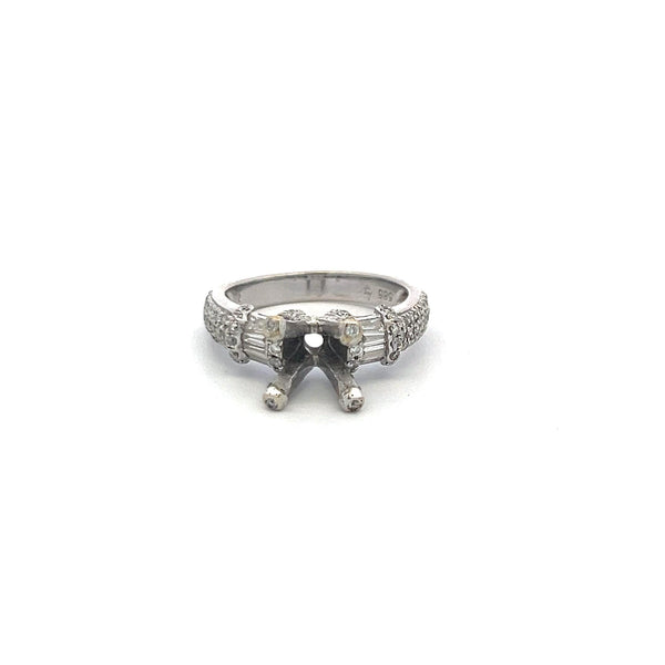 0.69ct Round Brilliant & Baguette Diamond Semi-Mount Ring in 14K White Gold