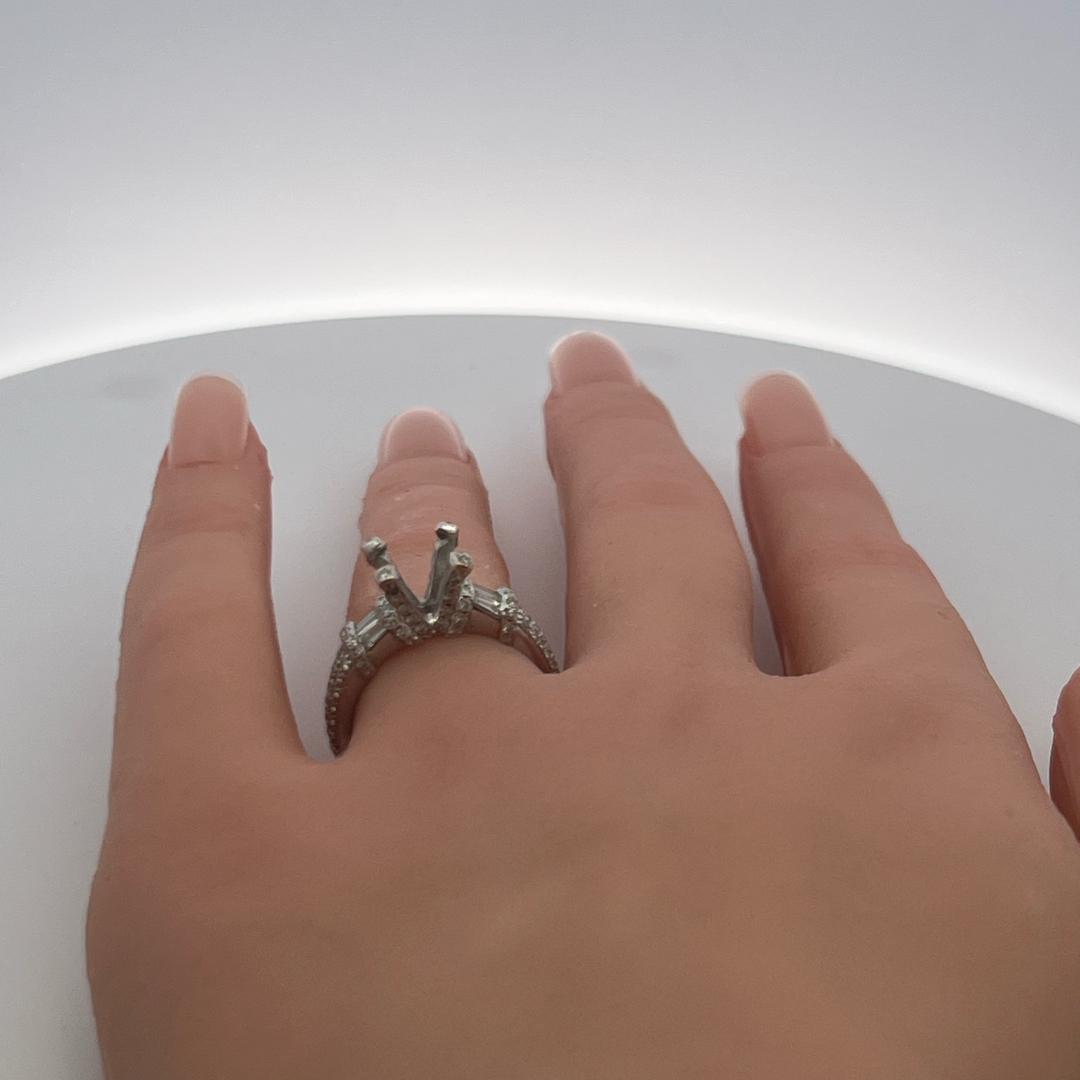 0.69ct Round Brilliant & Baguette Diamond Semi-Mount Ring in 14K White Gold