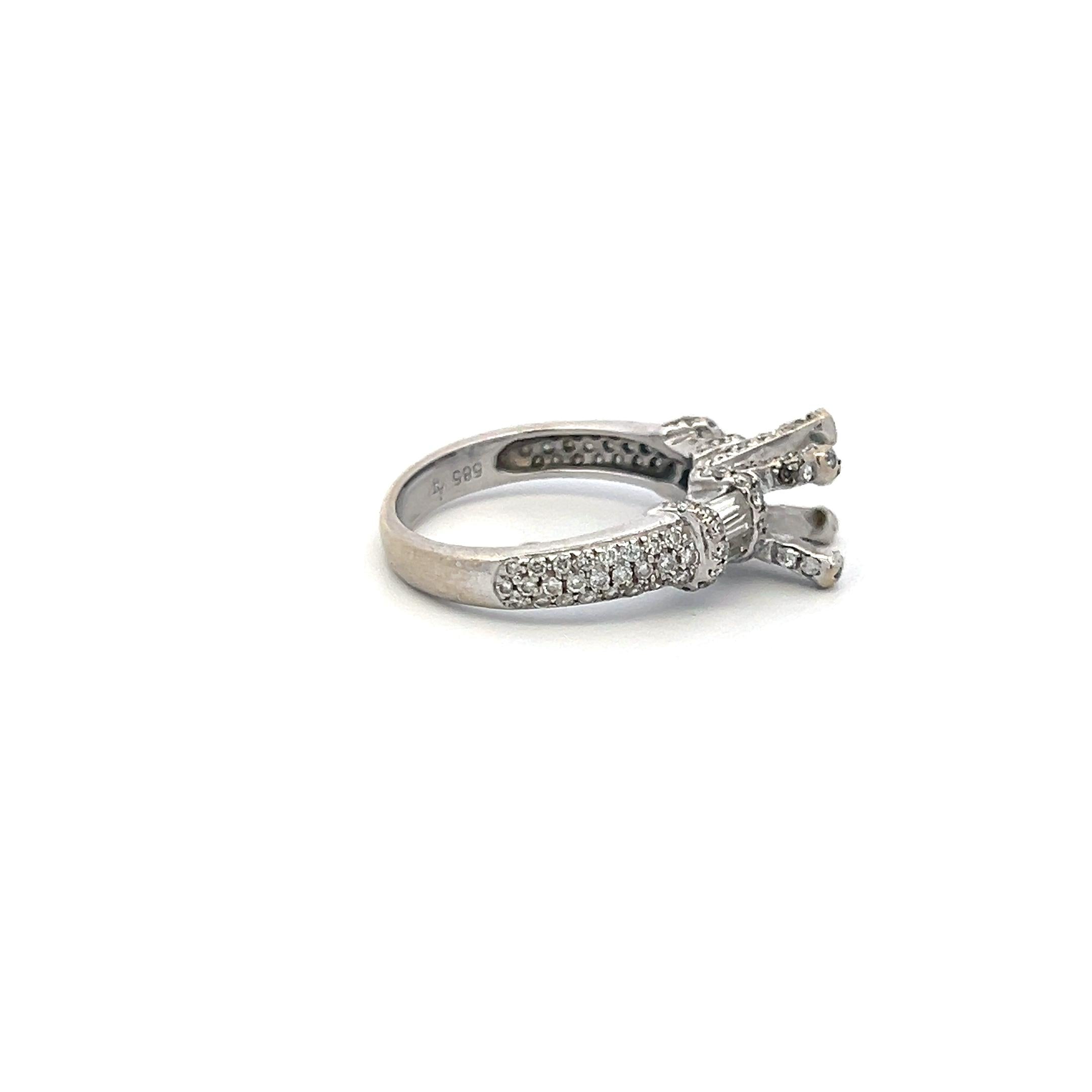 0.69ct Round Brilliant & Baguette Diamond Semi-Mount Ring in 14K White Gold