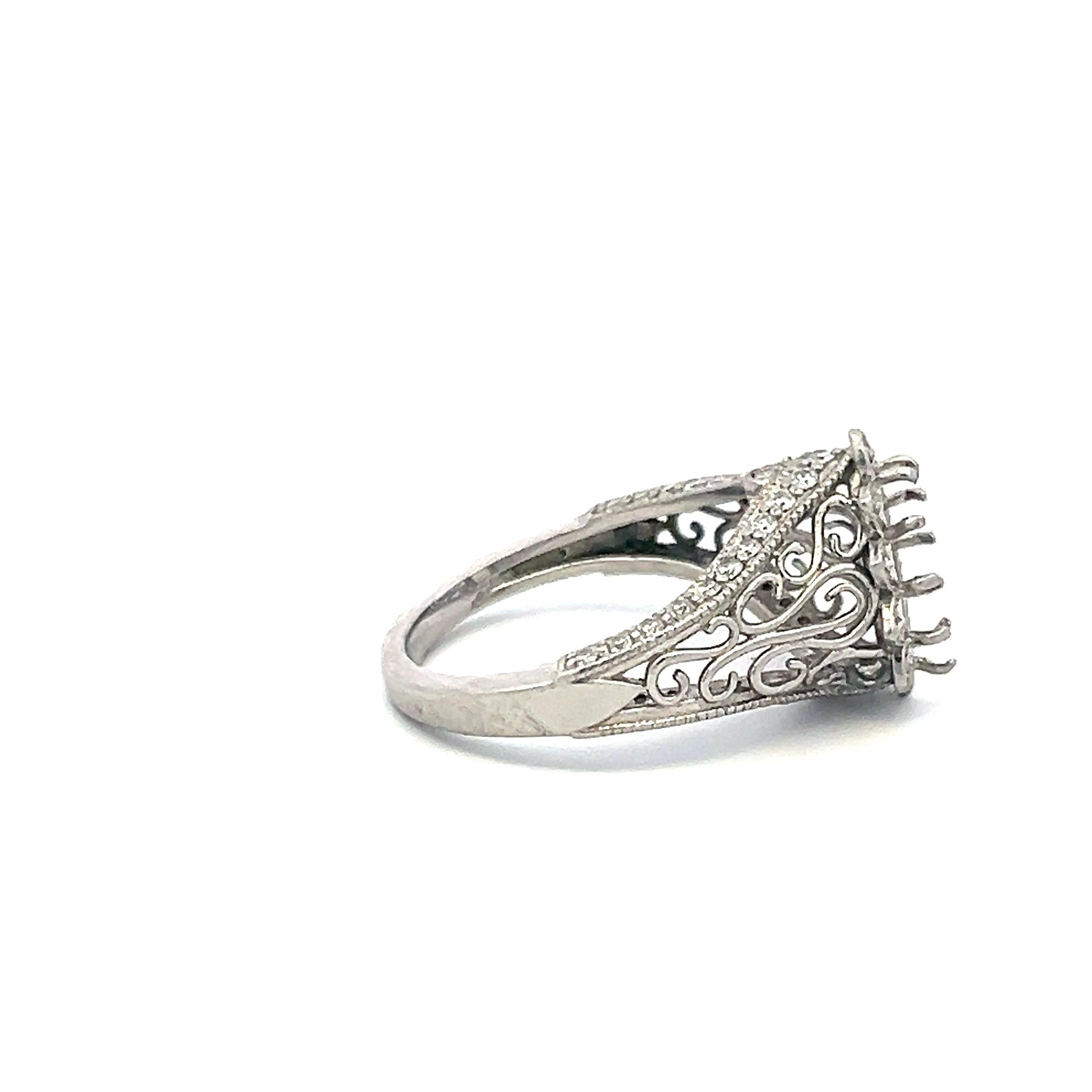 Vintage Platinum Filigree Semi-Mount Art Deco Ring – Holds 1.25ct+ Pear Shape