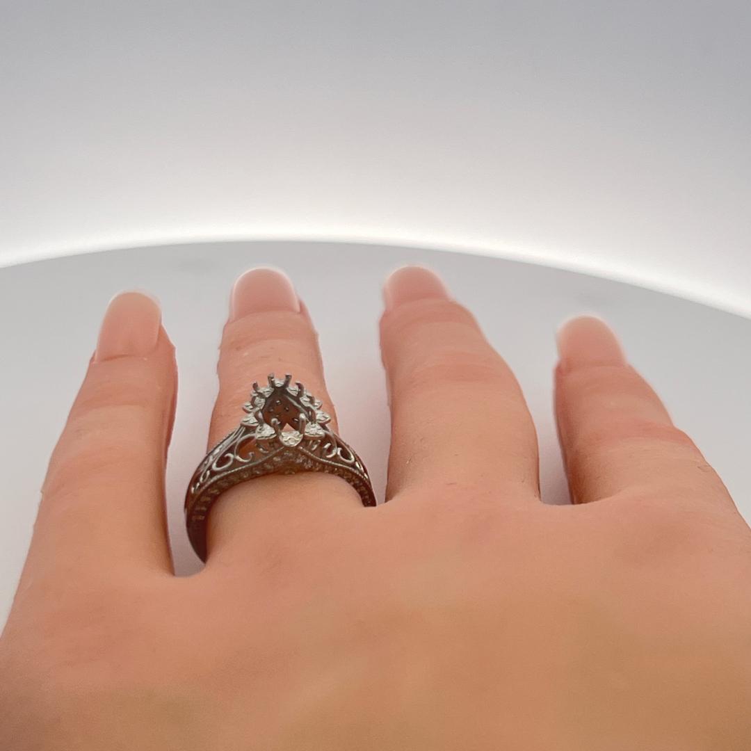 Vintage Platinum Filigree Semi-Mount Art Deco Ring – Holds 1.25ct+ Pear Shape