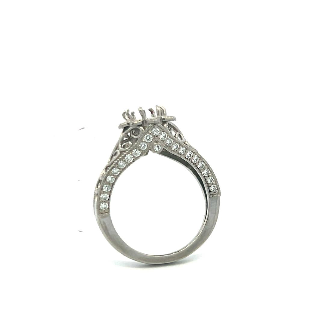 Vintage Platinum Filigree Semi-Mount Art Deco Ring – Holds 1.25ct+ Pear Shape