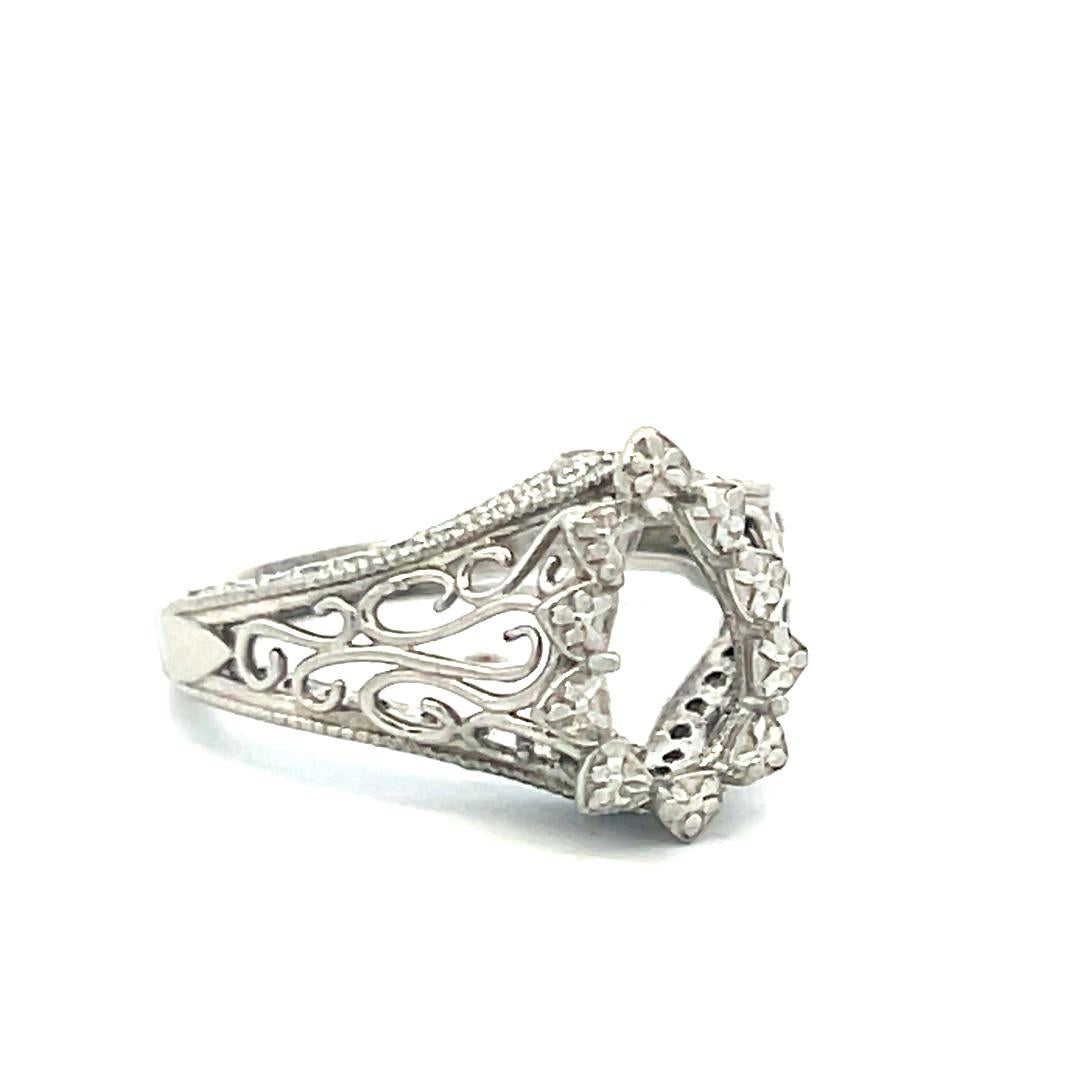 Vintage Platinum Filigree Semi-Mount Art Deco Ring – Holds 1.25ct+ Pear Shape