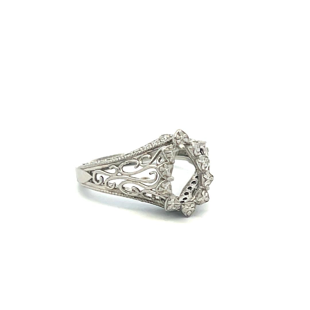 Vintage Platinum Filigree Semi-Mount Art Deco Ring – Holds 1.25ct+ Pear Shape